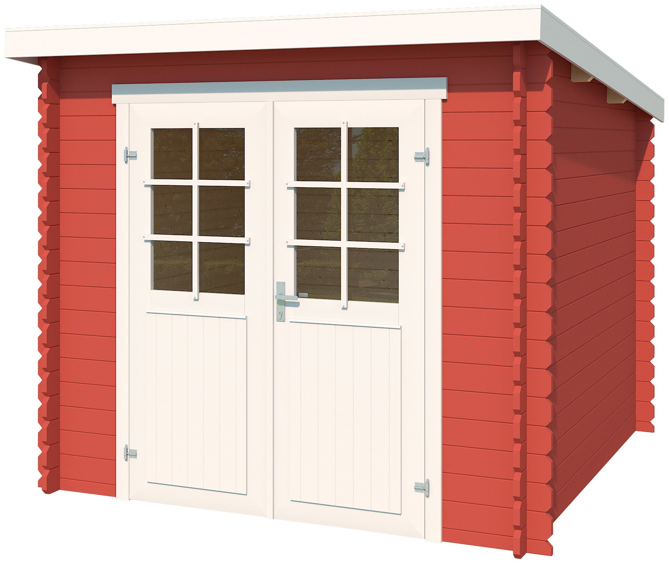 Indi 230, LASITA 250x369 Schwedenrot Gartenhaus MAJA Fundamentmass cm, Blochbohlenhaus 28mm, 2300x2300, BxT: