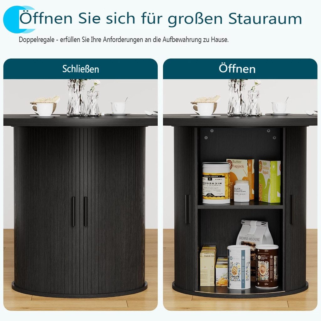 MECO Esstisch Küchentisch Esstisch Runder Ø120cm mit Schiebetüren und Stauraum (für 4 Personen), Bis 150kg, Stabil Esszimmertisch Holz für Esszimmer Wohnzimmer
