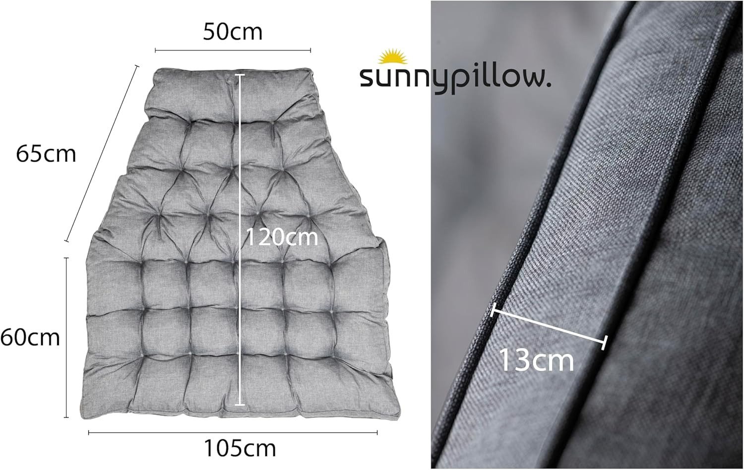 sunnypillow Polsterauflage Hängesessel Kissen - Auflage für Rattan & Polyrattan Hängeschaukel, Grau