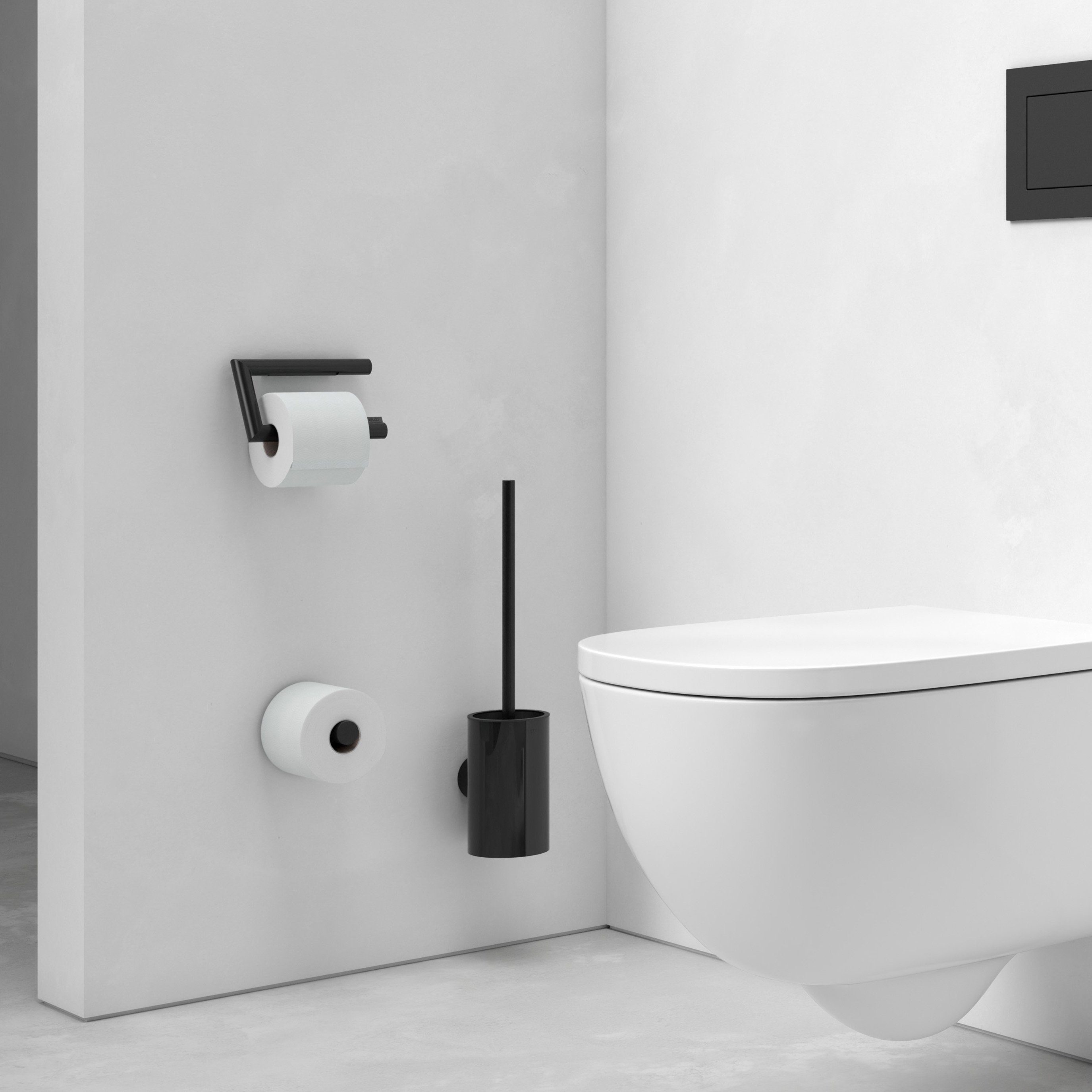 Keuco WC-Garnitur Reva mit Bürste und Kristallglas-Gehäuse, (Vormontiert), Metall schwarz, Made in Germany, mit Ersatzbürstenkopf, Wandmontage