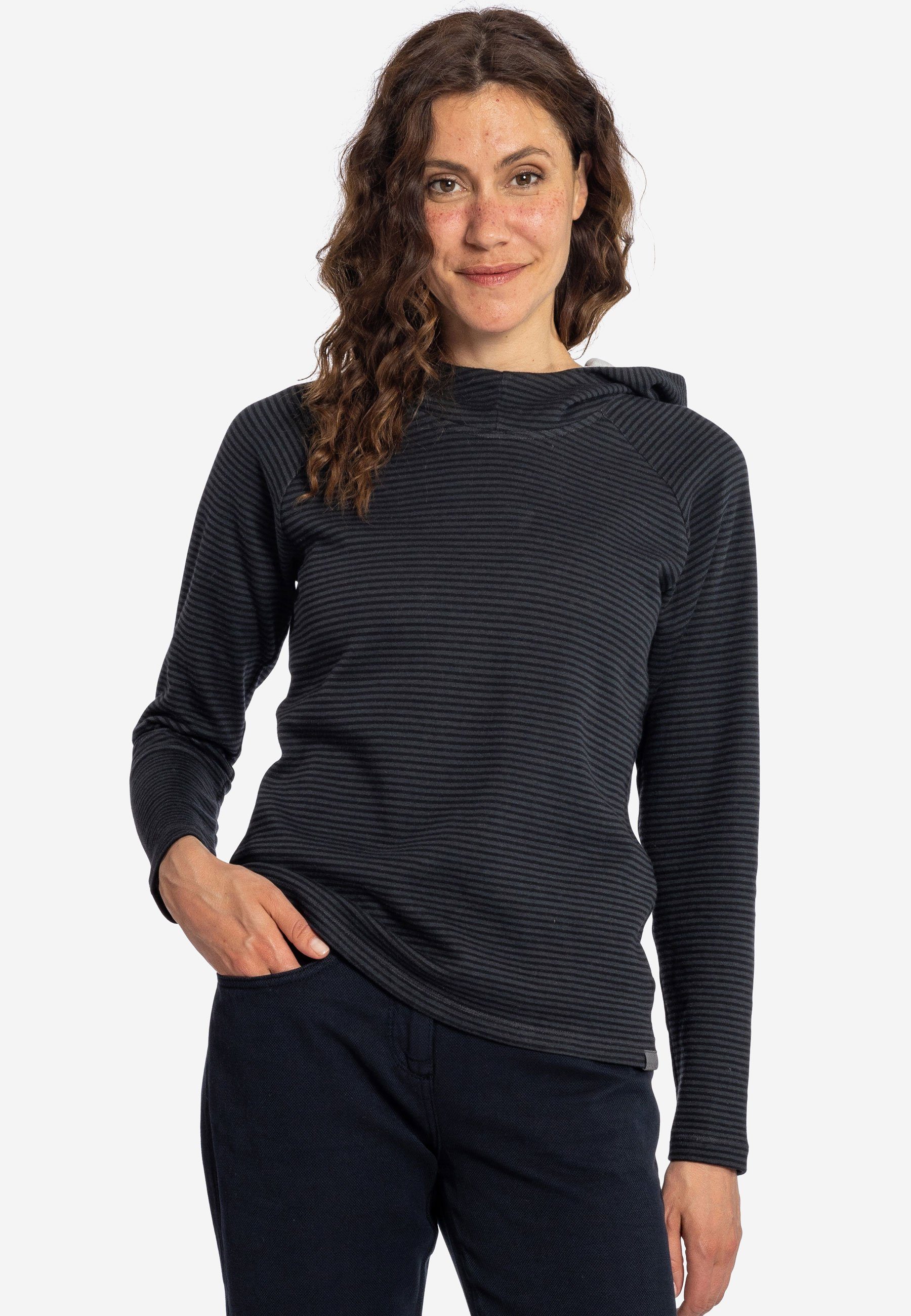 black Wetter anthra - Streifen Kapuzenpullover Sweater Hoodie tailliert leicht Elkline