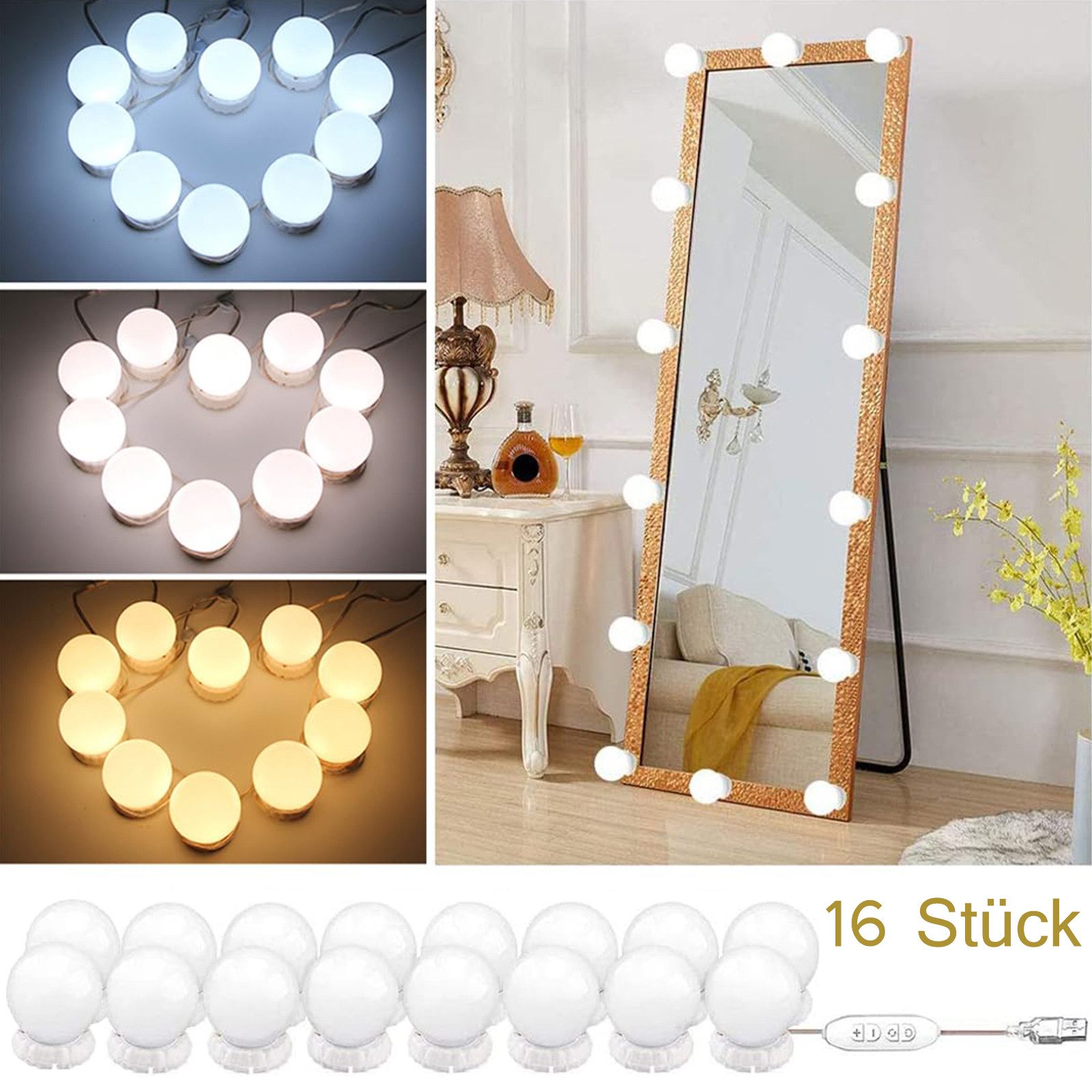 LED Spiegelleuchte LED Spiegelleuchte,16 dimmbar schminklicht,3 Farbmodi 10 Helligkeiten