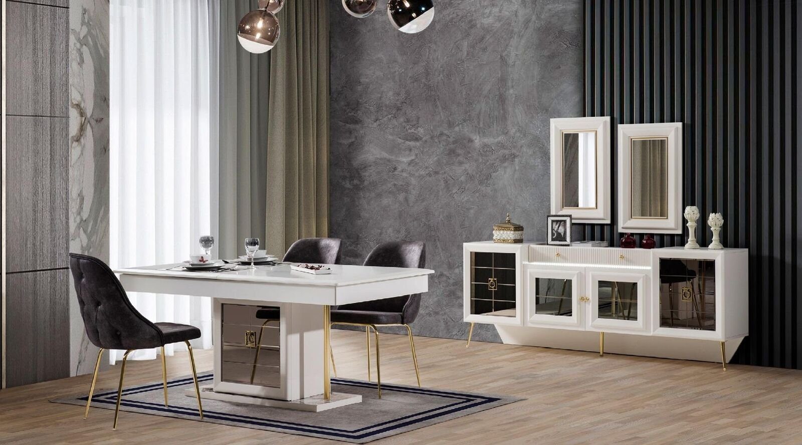 2x Stühle) Zimmer Designer Stühle Esstisch Tisch Möbel / Ess JVmoebel (Esstisch 2x Holz Luxus Moderner Ess