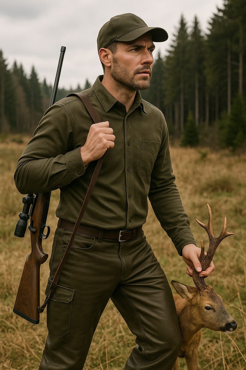 La Chasse® Lederhose Jagd Lederhose aus Büffelleder mit Beintasche Herren strapazierfähig