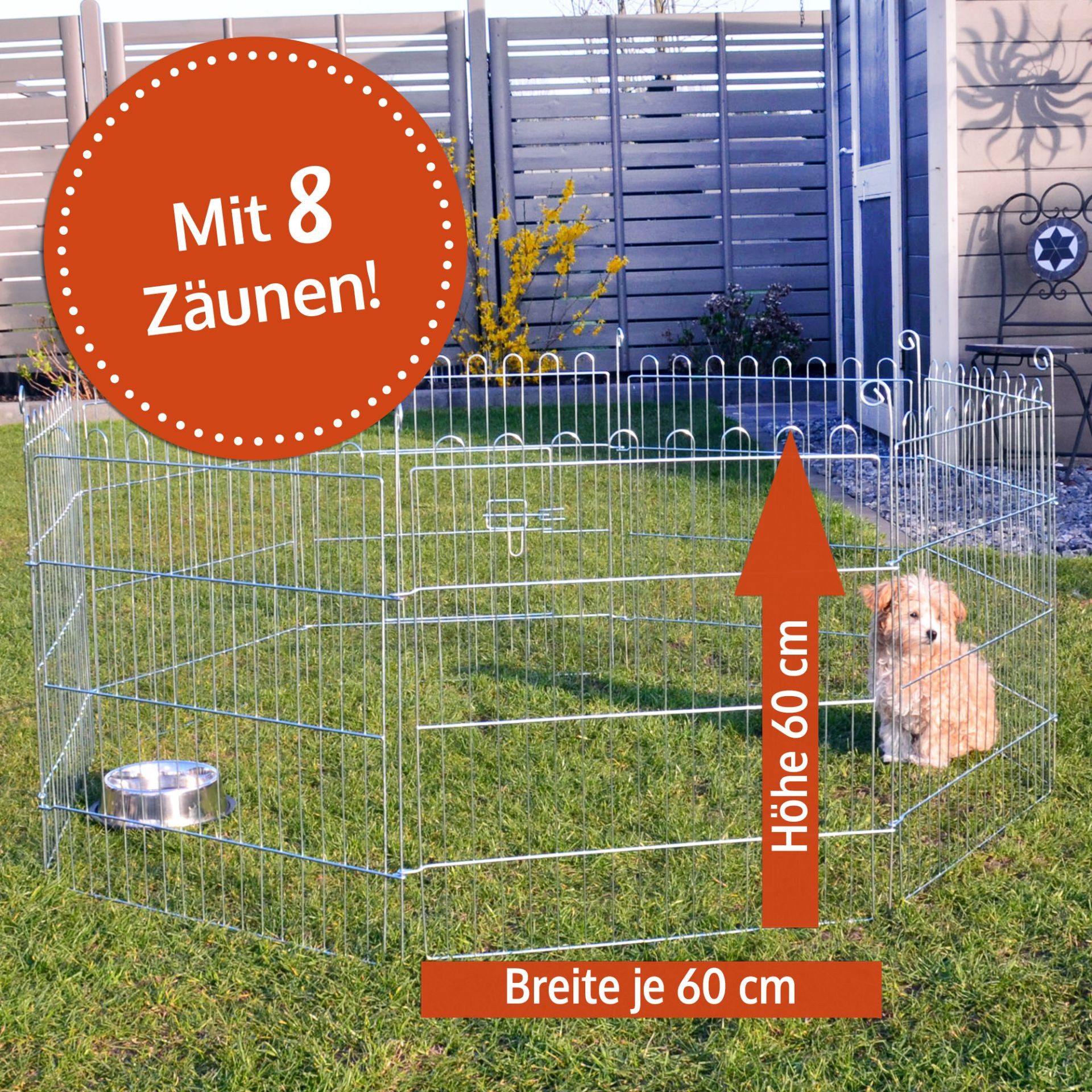 Zooprinz Freigehege Gittergehege mit Sonnenschutz für Hasen, Kaninchen, Welpen & co., Faltbares Freilauf Auslauf Gehege, einfacher Aufbau durch Steckysstem
