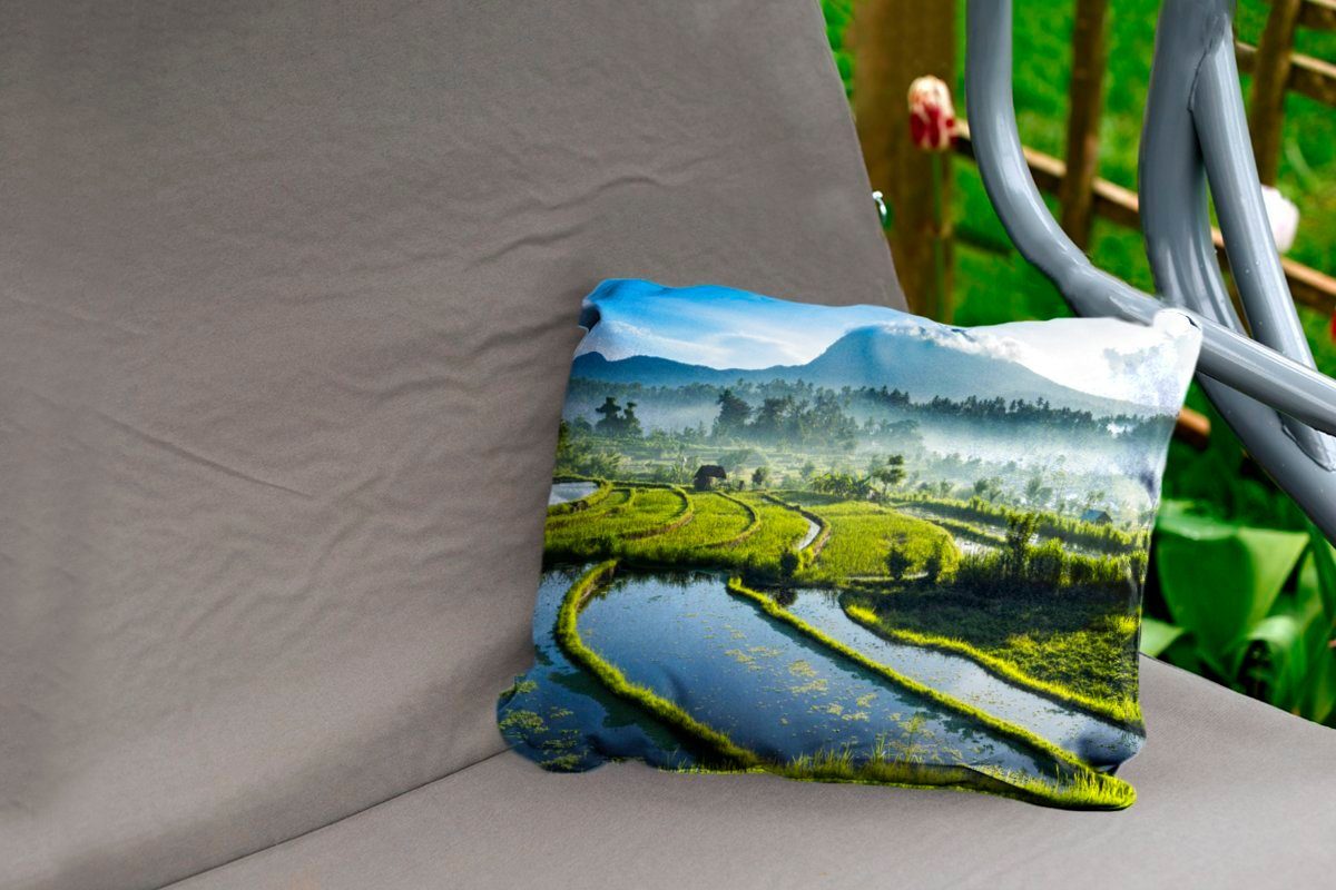 Polyester, auf Outdoor-Dekorationskissen, Dekokissen Reisfelder Dekokissenbezug, Kissenhülle MuchoWow Bali,
