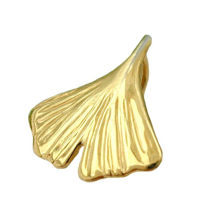 Schmuck Krone Kettenanhänger Ginkgoblatt Anhänger Kettenanhänger aus 333 Gold Gelbgold glänzend für Damen Gold 333