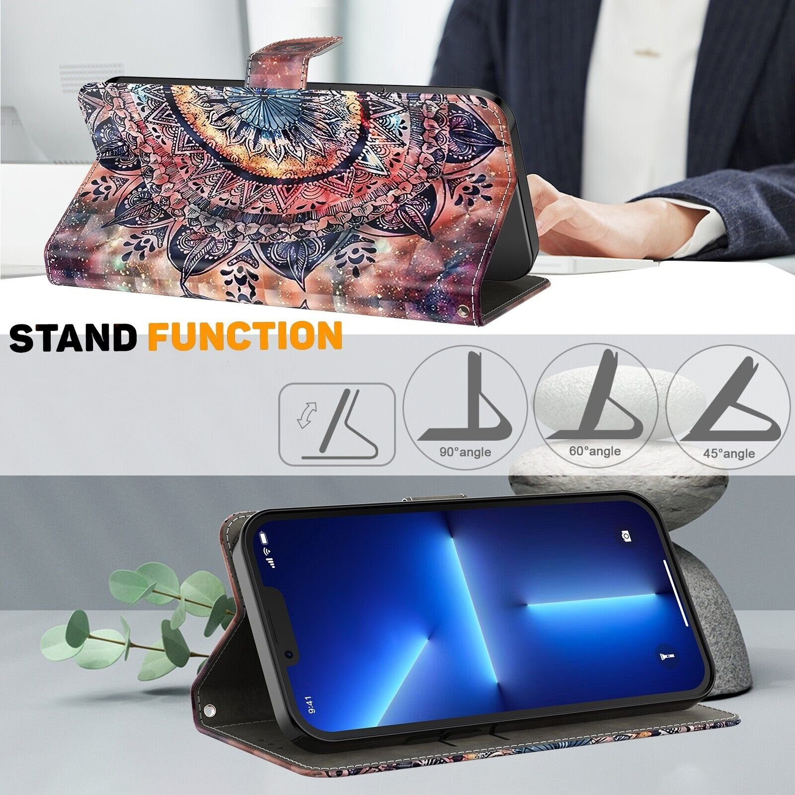 CLM-Tech Handytasche Hülle für Samsung Galaxy A23 5G Tasche aus Kunstleder Klapphülle (Malerei Blume bunt, Samsung Galaxy A23 5G Handyhülle Wallet Flip Case Cover Etui), Standfunktion, Kartenfächer, Magnetverschluss