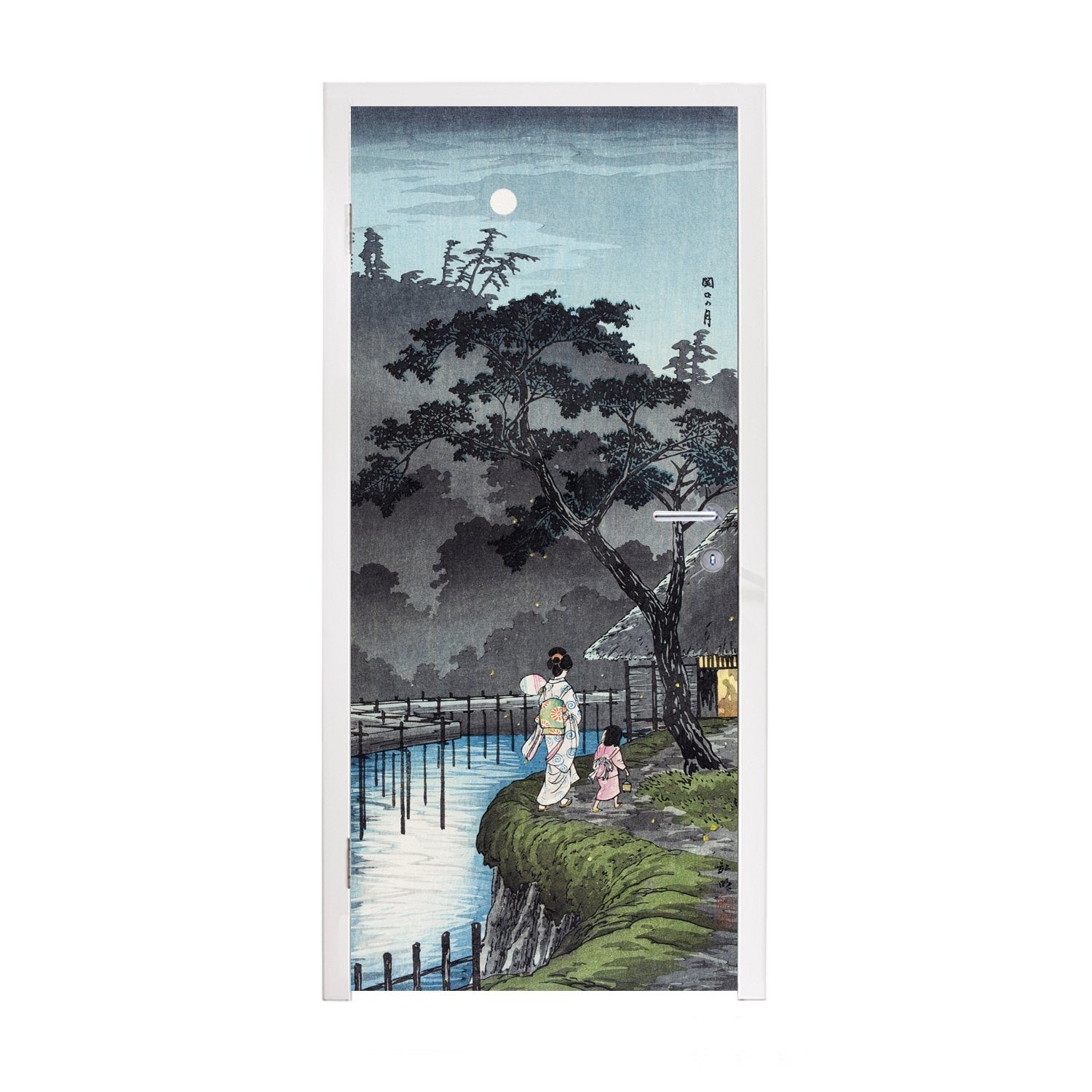MuchoWow Türtapete Malerei - Japan - Tür, St), bedruckt, Türaufkleber, cm Kunst, Matt, 75x205 für Fototapete (1