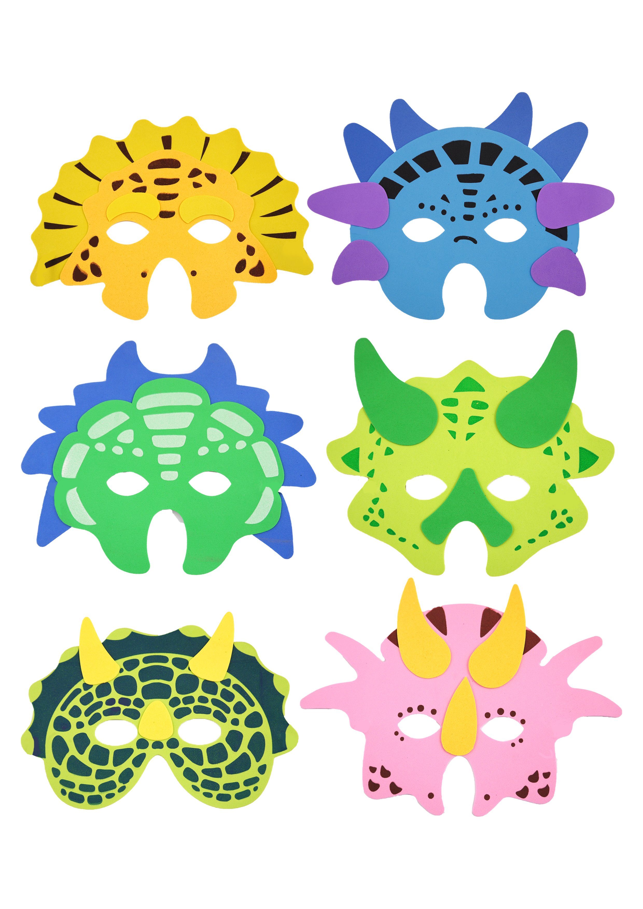 Verkleidungsmaske Moosgummi-Masken Set Dinosaurier, 6er Set Dino-Masken