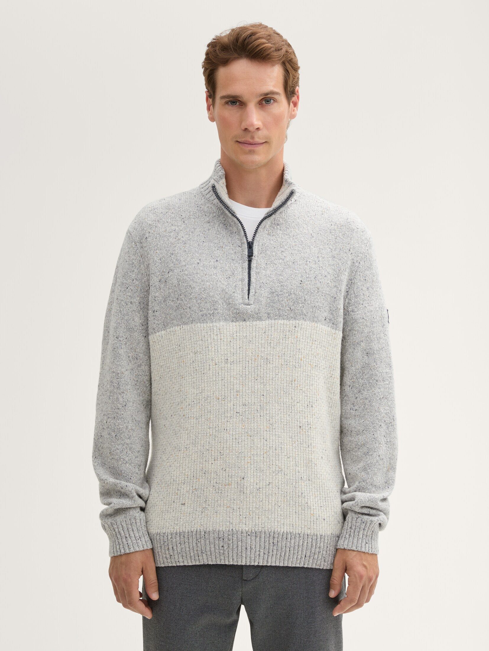 TOM TAILOR Strickpullover Troyer Pullover mit Strukturmix