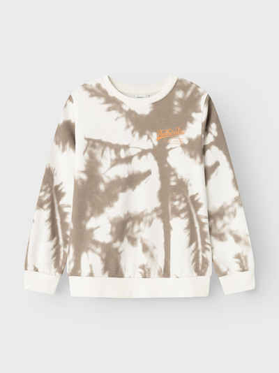 Name It Rundhalspullover Print Design Pullover Locker Rundhals Sweater Batik Oberteil 7088 in Weiß