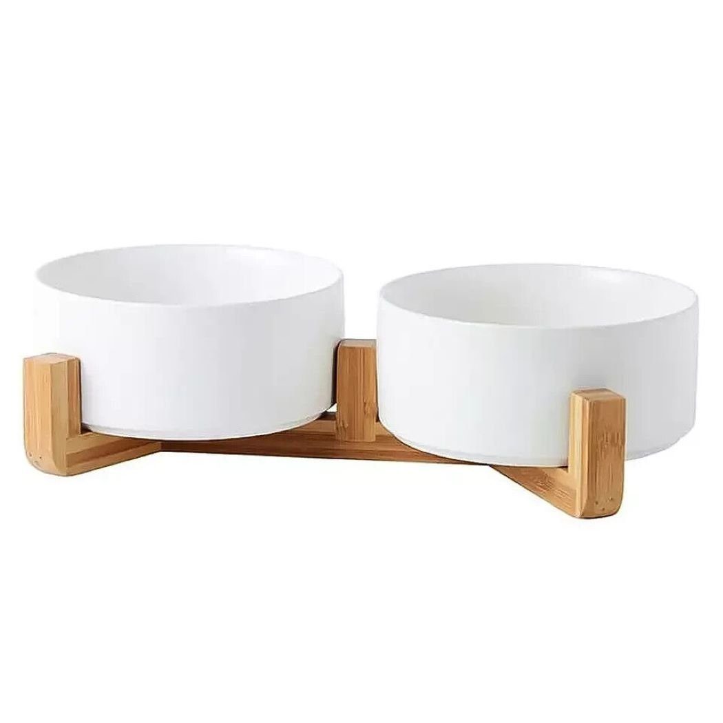 Bäll Napf-Set Keramik/ Bambus Doppelnapf Hunde, Katzen, Abperl - Effekt à 400 ml, Keramik, langlebig, robust, umweltfreundlich, nachhaltig, biologisch abbaubar