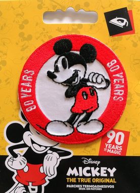 Disney Aufnäher Bügelbild, Aufbügler, Applikationen, Patches, Flicken, zum aufbügeln, Polyester, Mickey Mouse 90 Jahre - Größe: 6,5 x 6,5 cm