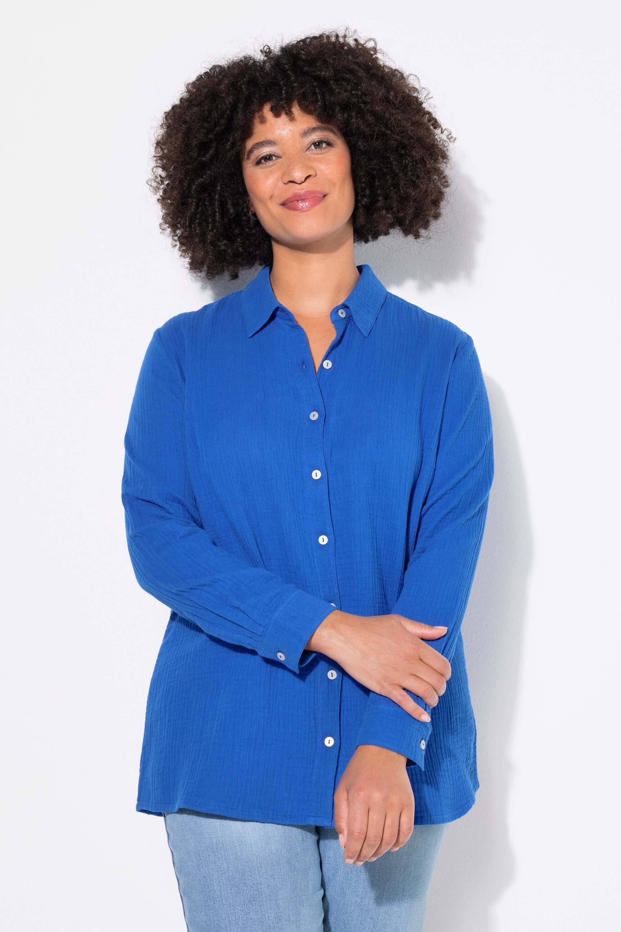 Hemdbluse Bluse oversized Musselin Langarm