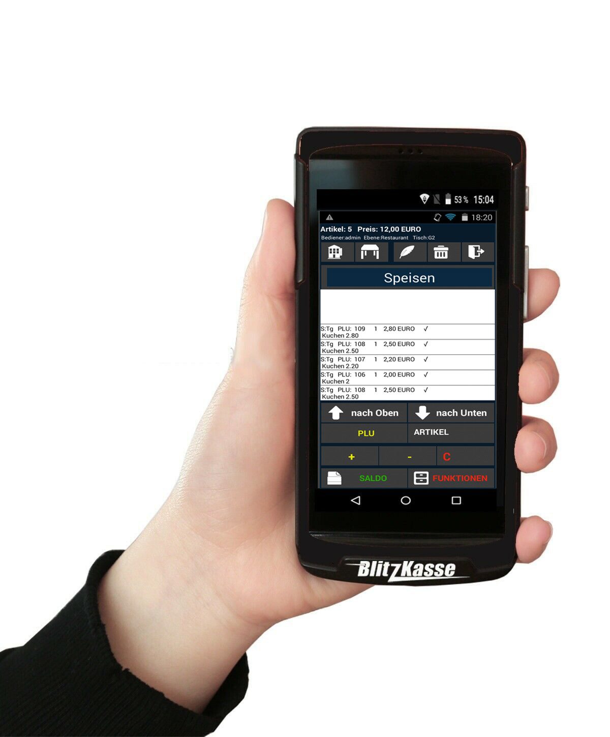 BlitzKasse Kassensystem 5" Handy MINI-Kassenterminal für Einzelhandel Schnellgastronomie