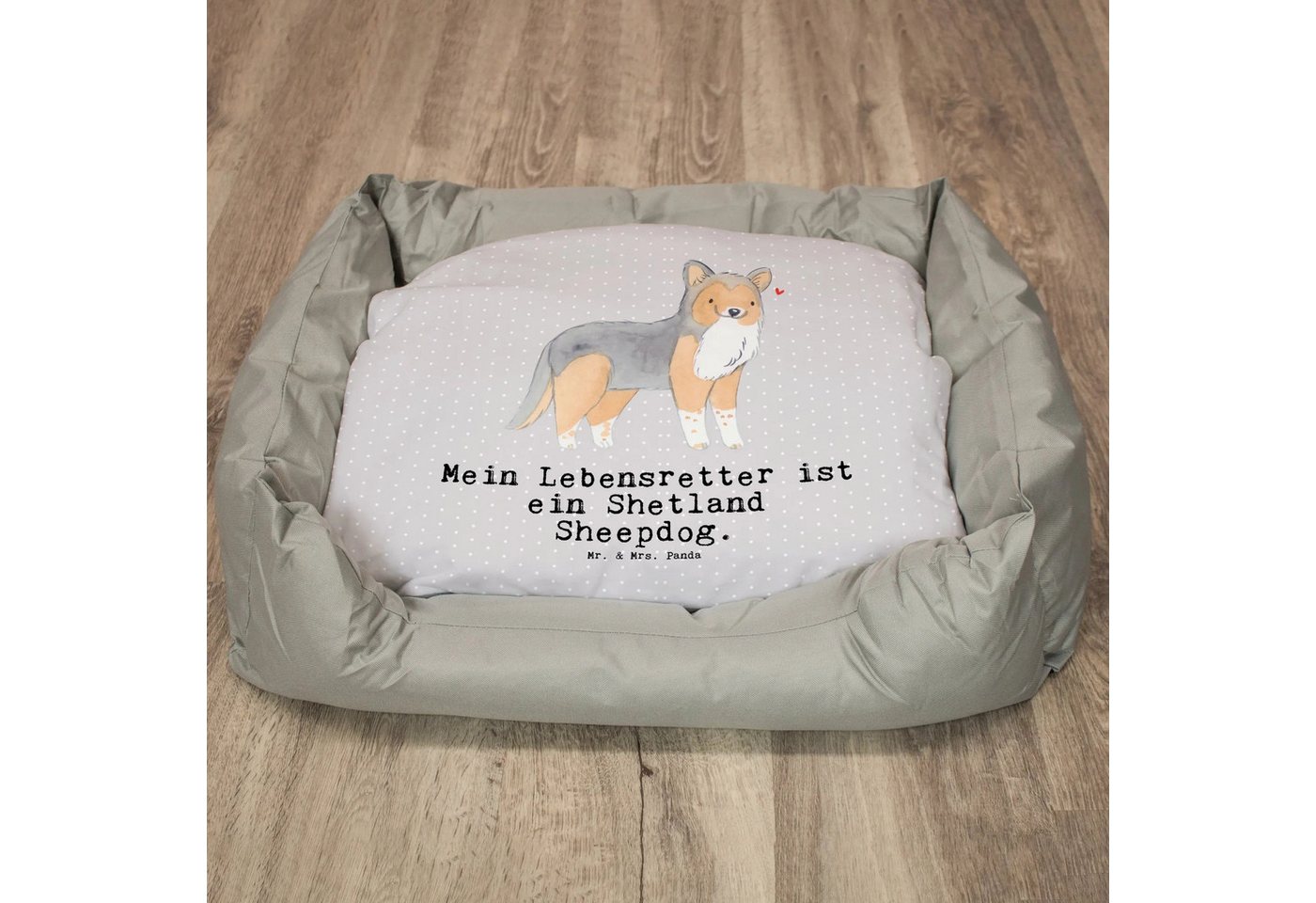 Thumbnail - Mr. & Mrs. Panda Tierbett Shetland Sheepdog Lebensretter - Grau Pastell - Geschenk, Hundebesitz, Modernes Design