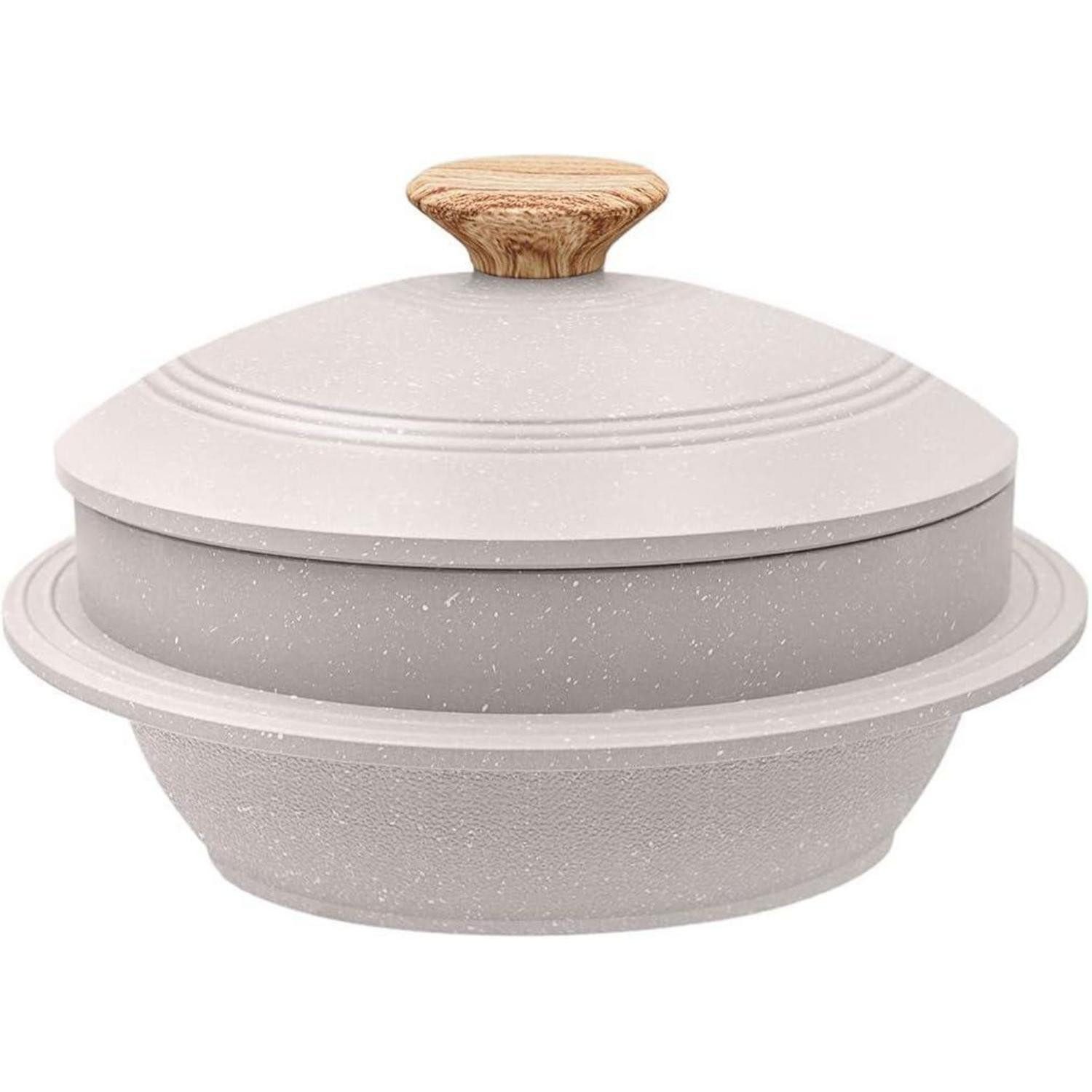 LuxusKollektion Serviertopf Steinschale koreanische Dolsot Bibimbap Deckel Suppe Hotpot Weiß 20 cm