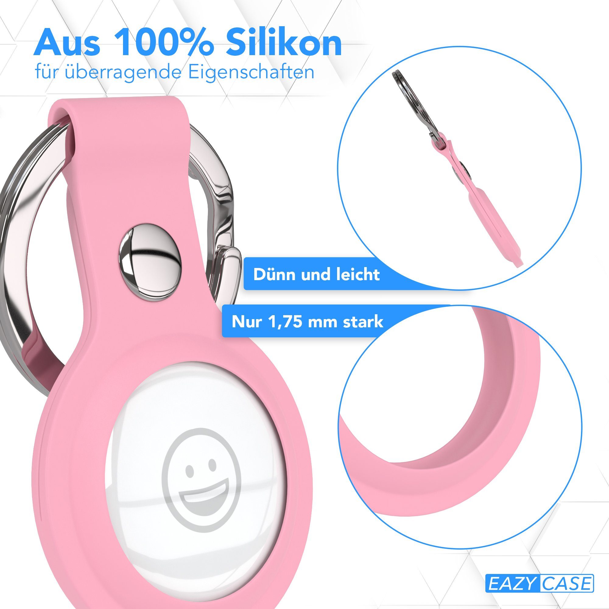 EAZY CASE Schlüsselanhänger Anhänger kompatibel mit Apple AirTag, Airtags Hülle aus Silikon Ring Schlüsselring Kratzfeste Tasche Rosa