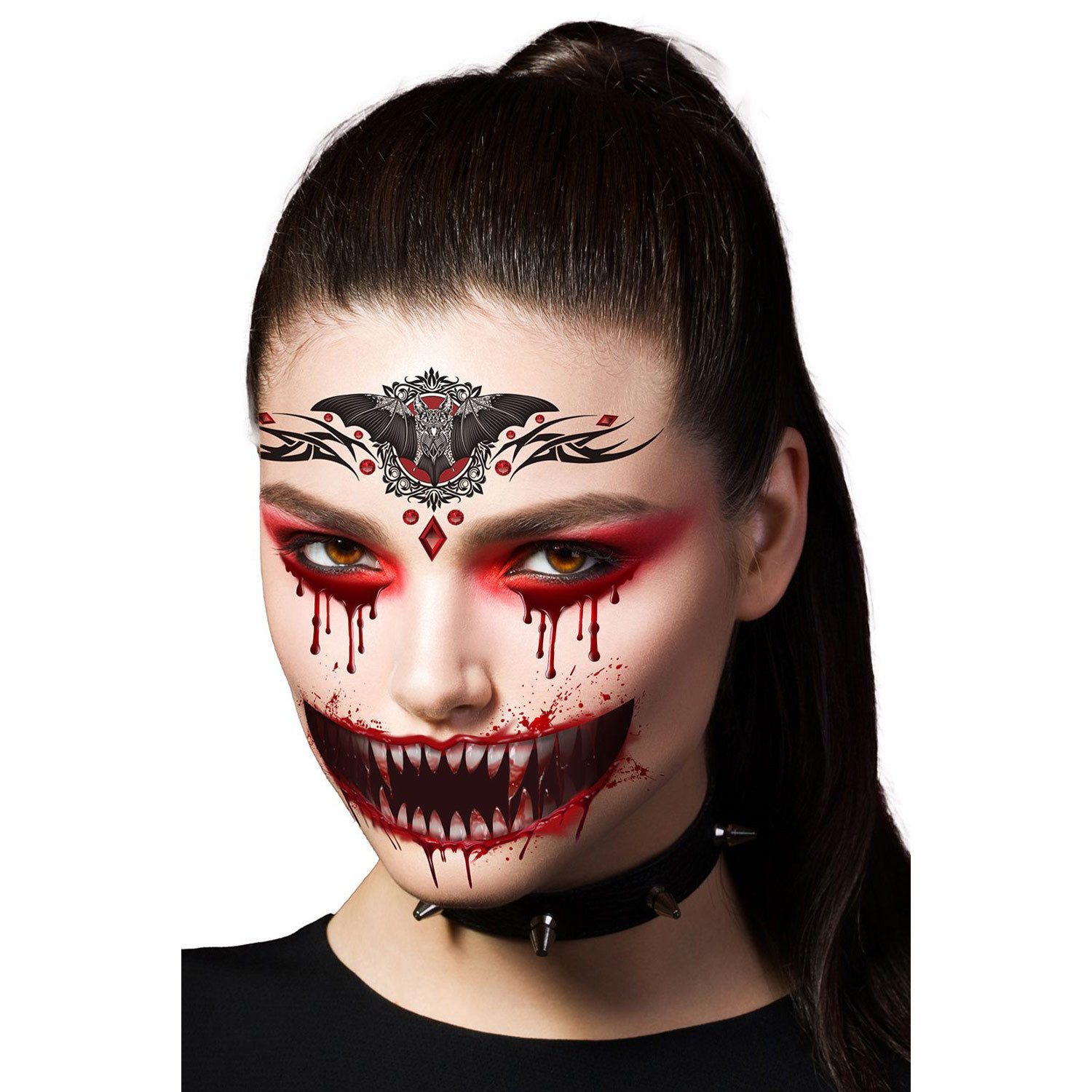 Fiestas Guirca Theaterschminke Halloween Tattoos 'Vampir-Gesicht', 14 x 9 cm