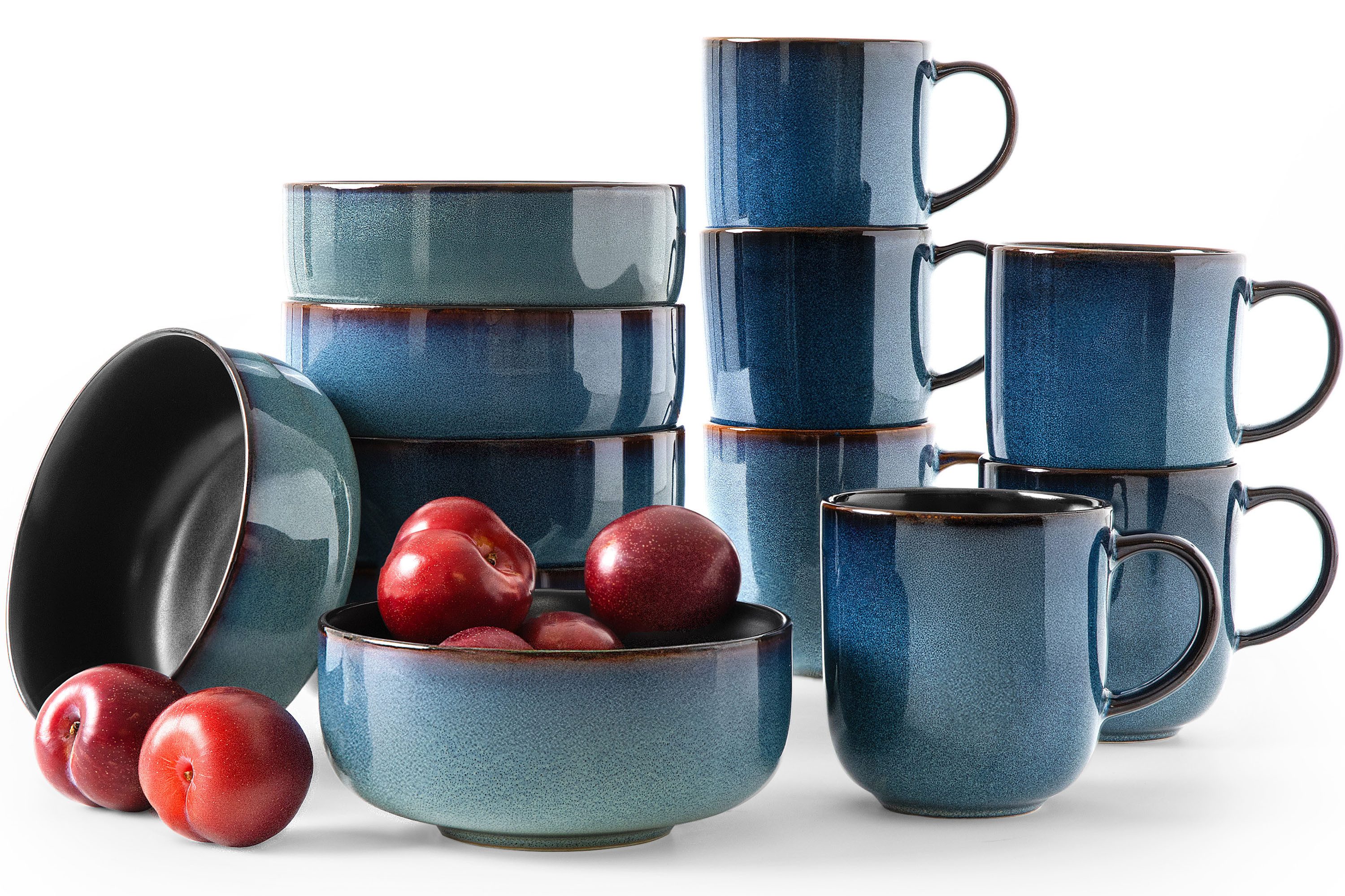 Ritzenhoff & Breker Frühstücks-Geschirrset RITZENHOFF & BREKER BALI Frühstücksservice, jedes Stück ein Unikat (12-tlg), 6 Personen, Steinzeug, spülmaschinengeeignet, mikrowellengeeignet, Reaktivglasur