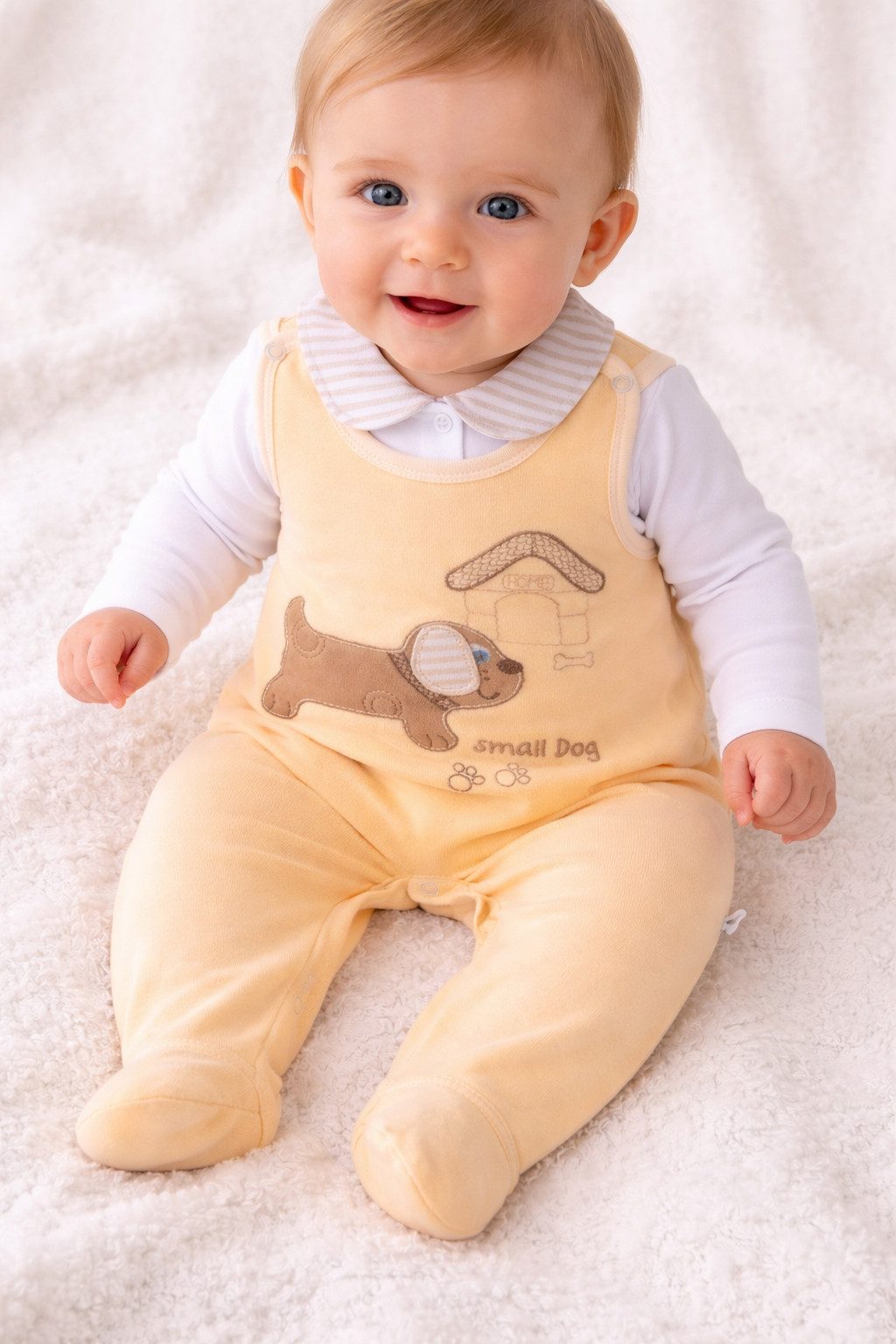 Strampler Baby Strampler aus Velours und Hemdchen Set neutral Erstlingsset