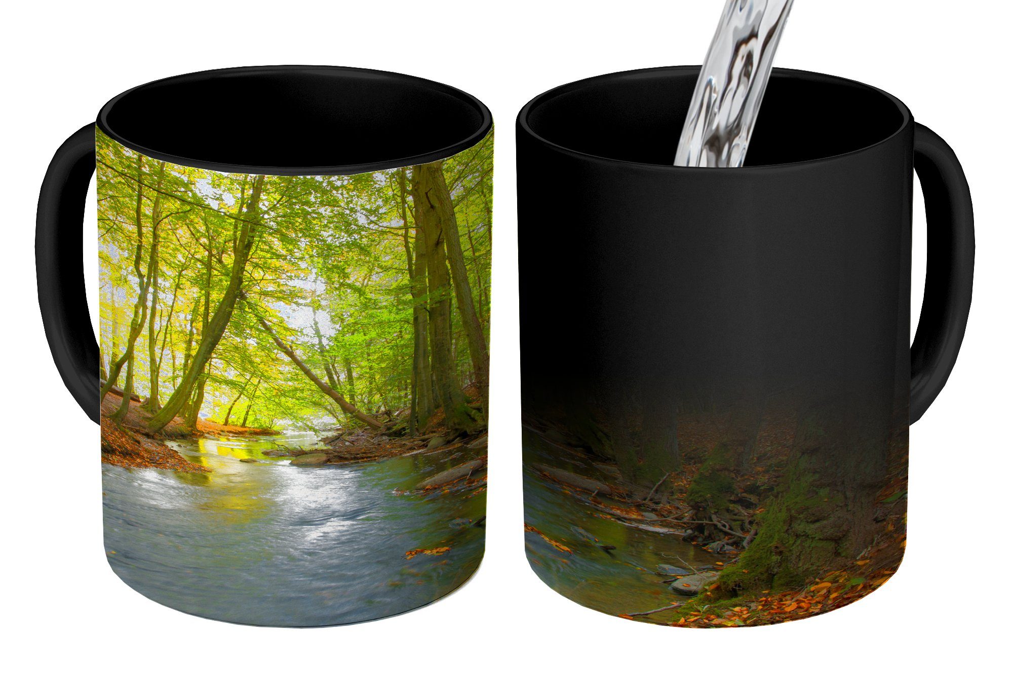 MuchoWow Tasse Ein dunkler Fluss inmitten eines dänischen Waldes, Keramik, Farbwechsel, Kaffeetassen, Teetasse, Zaubertasse, Geschenk