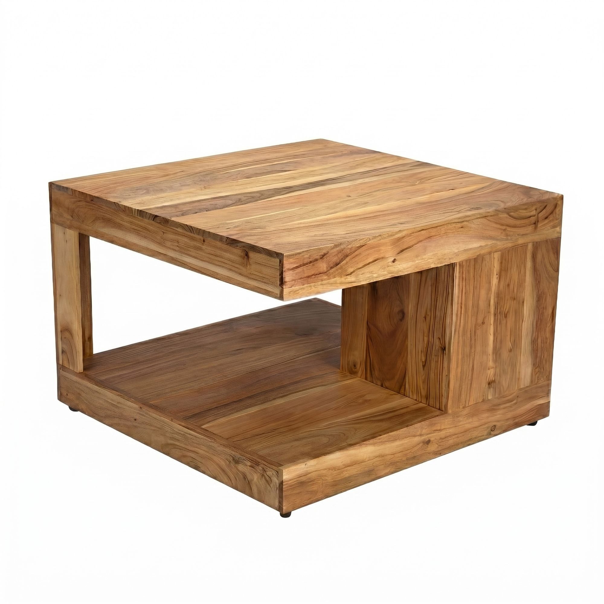 Wohnling Couchtisch WL7.777 Akazie Massivholz 60cm Wohnzimmertisch Beistelltisch Tisch (Quadratisches Designobjekt mit offener Form), Komplett aus massivem Akazienholz gefertigt