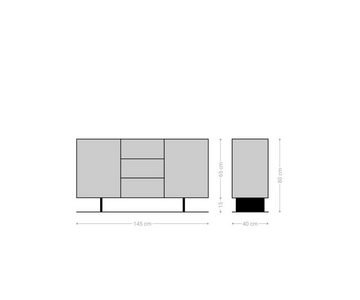 DELIFE Sideboard Solu, 175 cm Eiche Natur 2 Türen 3 Schübe Fuß schwebend Metall Schwarz