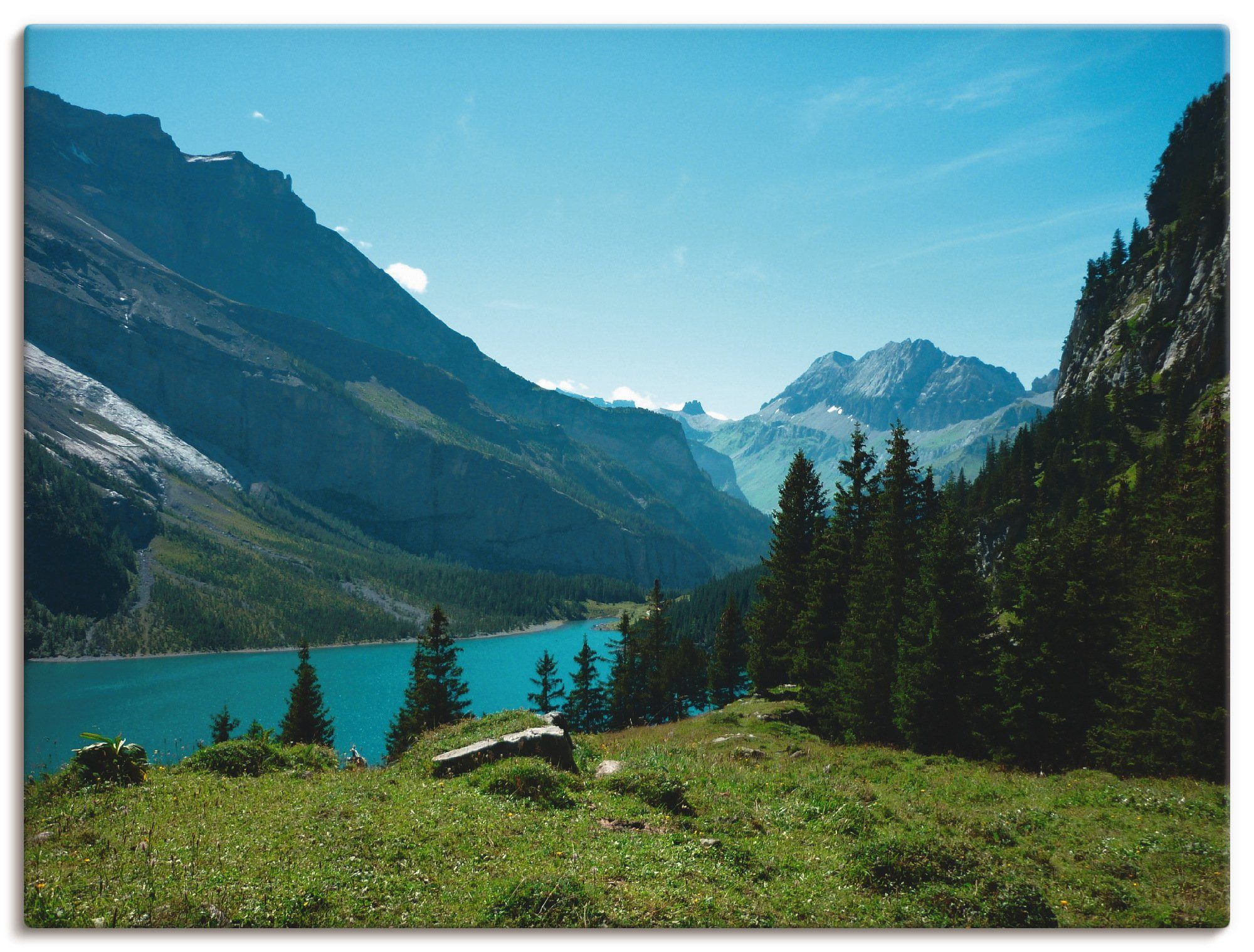 Artland Leinwandbild Blick auf den Oeschinensee, Berge (1 St), auf Holzrahmen gespannt