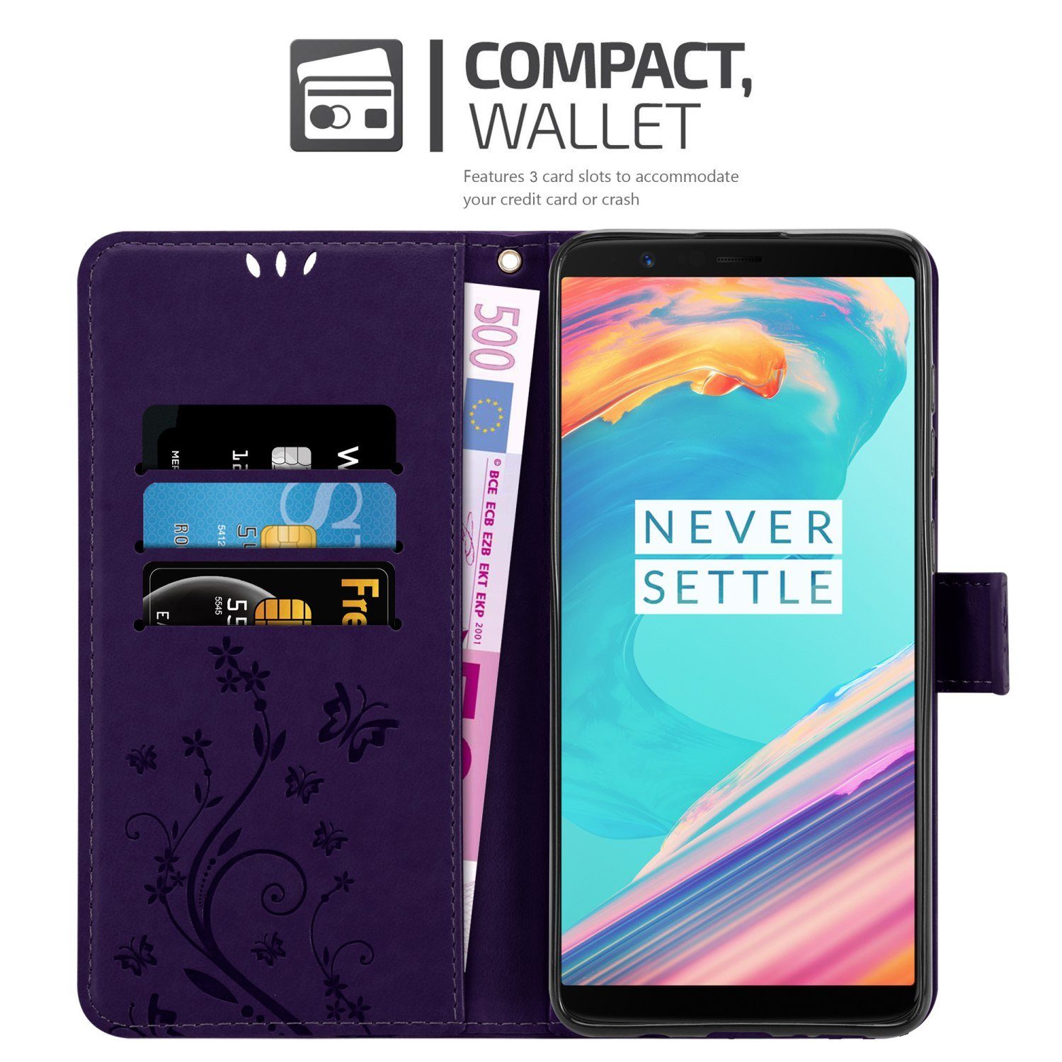 Cadorabo Handyhülle für OnePlus 5T Hülle OnePlus 5T, Hülle Schutzhülle Blumen Flower mit Standfunktion Kartenfach Magnet