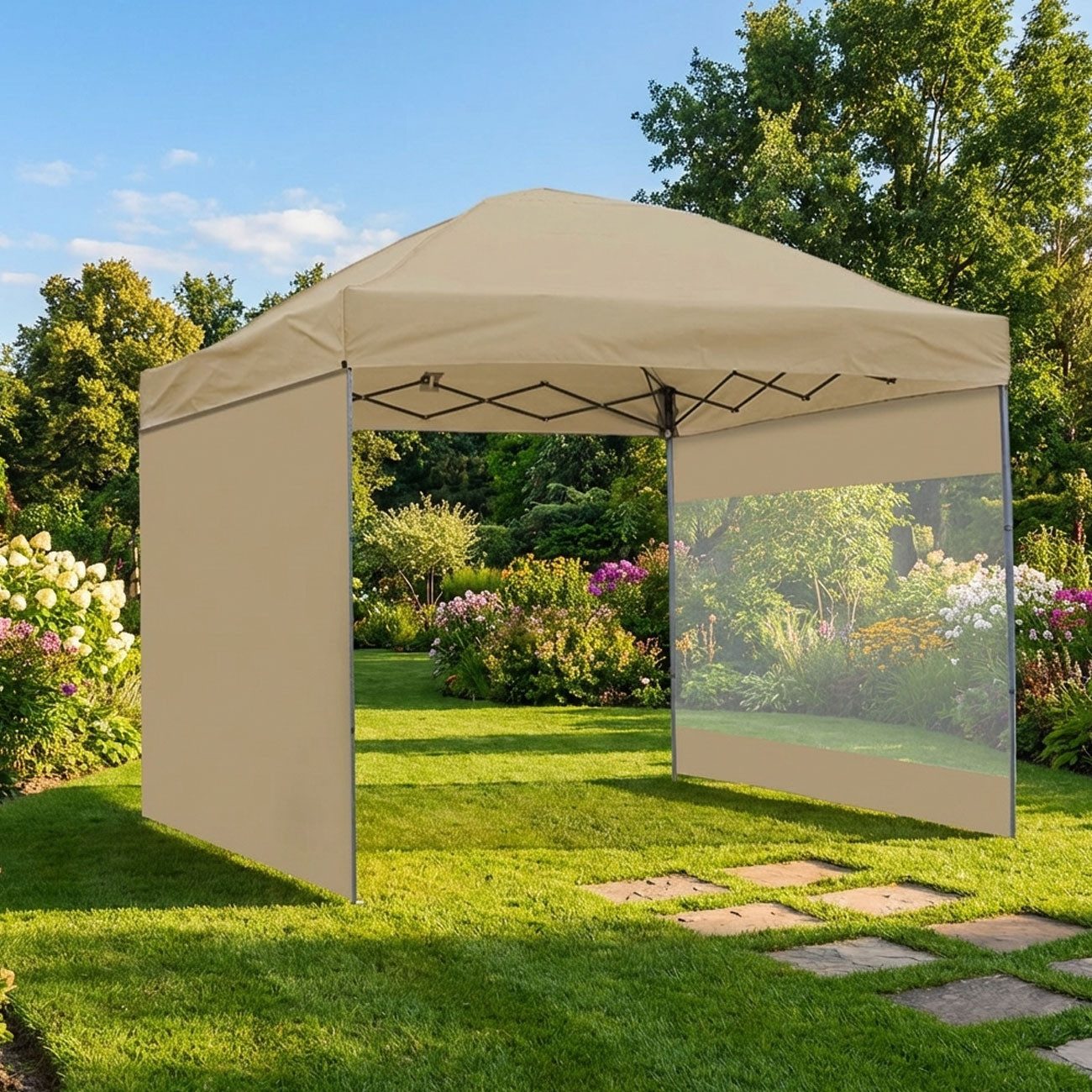 Westerholt Faltpavillon Faltpavillon 3x3m inkl. 2 Seitenteile, Ultra-Kompakt, Khaki, Stahl, Mobiles 3x3m Partyzelt mit ultra-kompaktem Packmaß & Seitenteilen