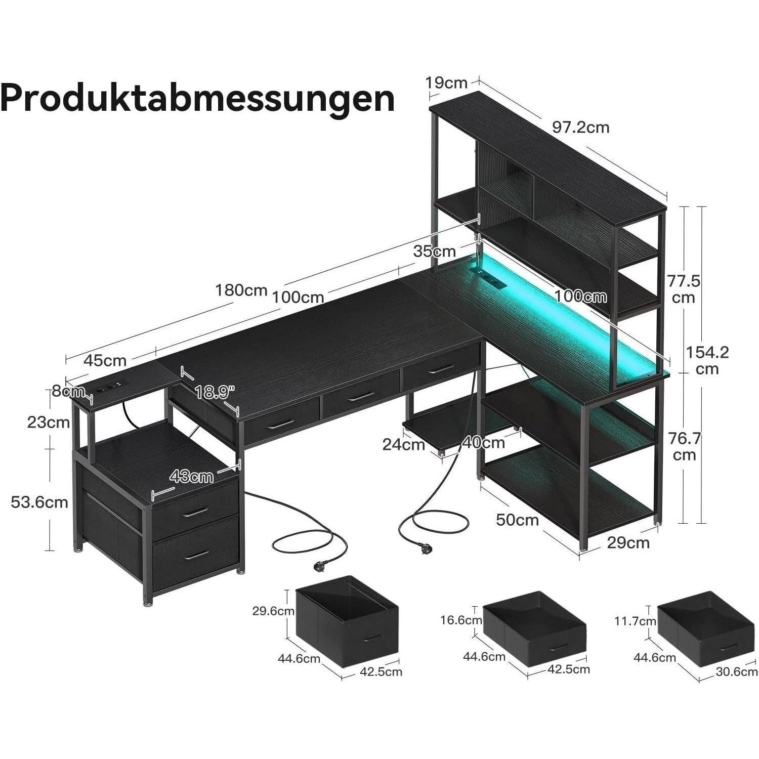 LuxusKollektion Eckschreibtisch Eckschreibtisch L-Form Schwarz LED USB Schu günstig online kaufen
