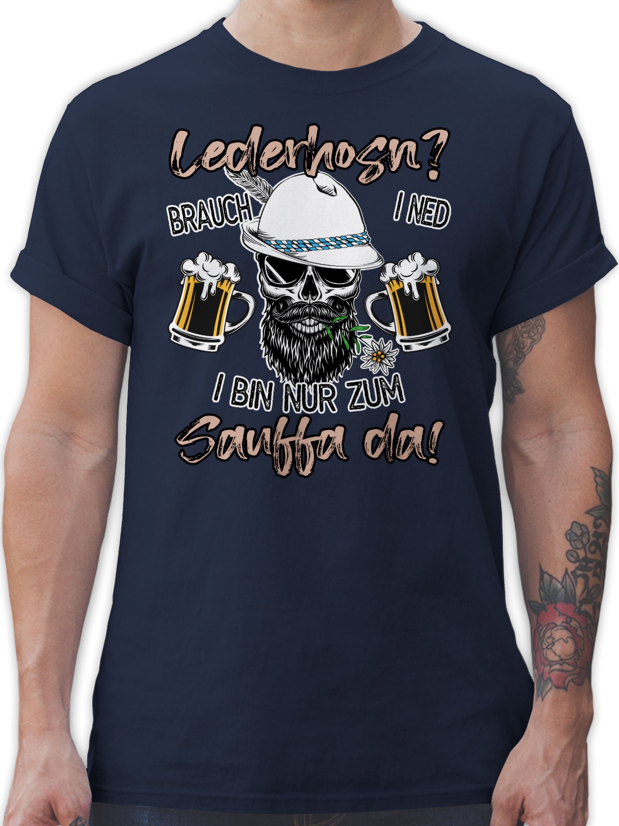Shirtracer T-Shirt Lederhose Spruch Lausbua Bayrisch Party Trinken Mode für Oktoberfest Herren 03 Navy Blau