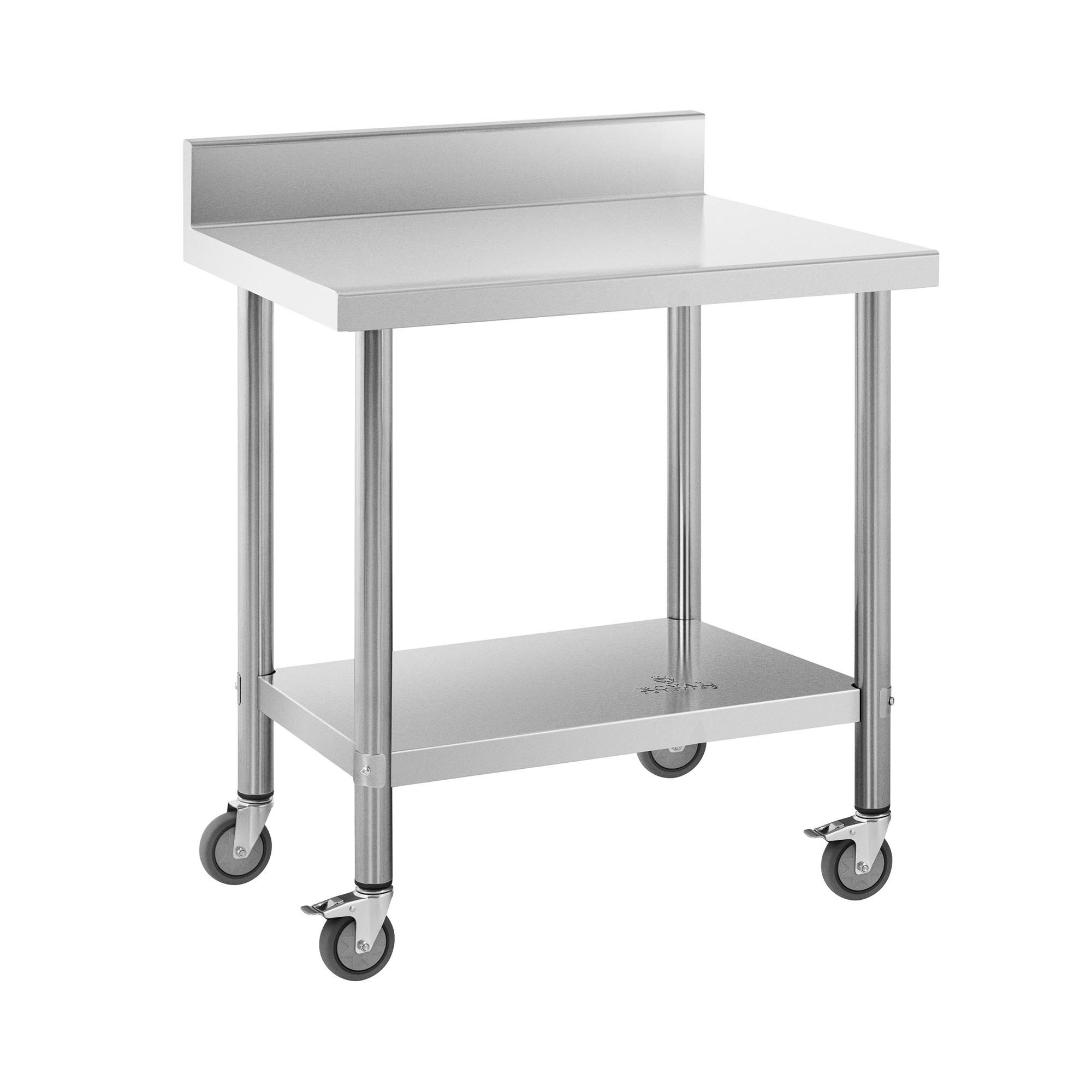 Royal Catering Arbeitstisch 60 x 80 cm Rollbarer Edelstahltisch Aufkantung Gastrotisch 135 kg, verschiedene Größen