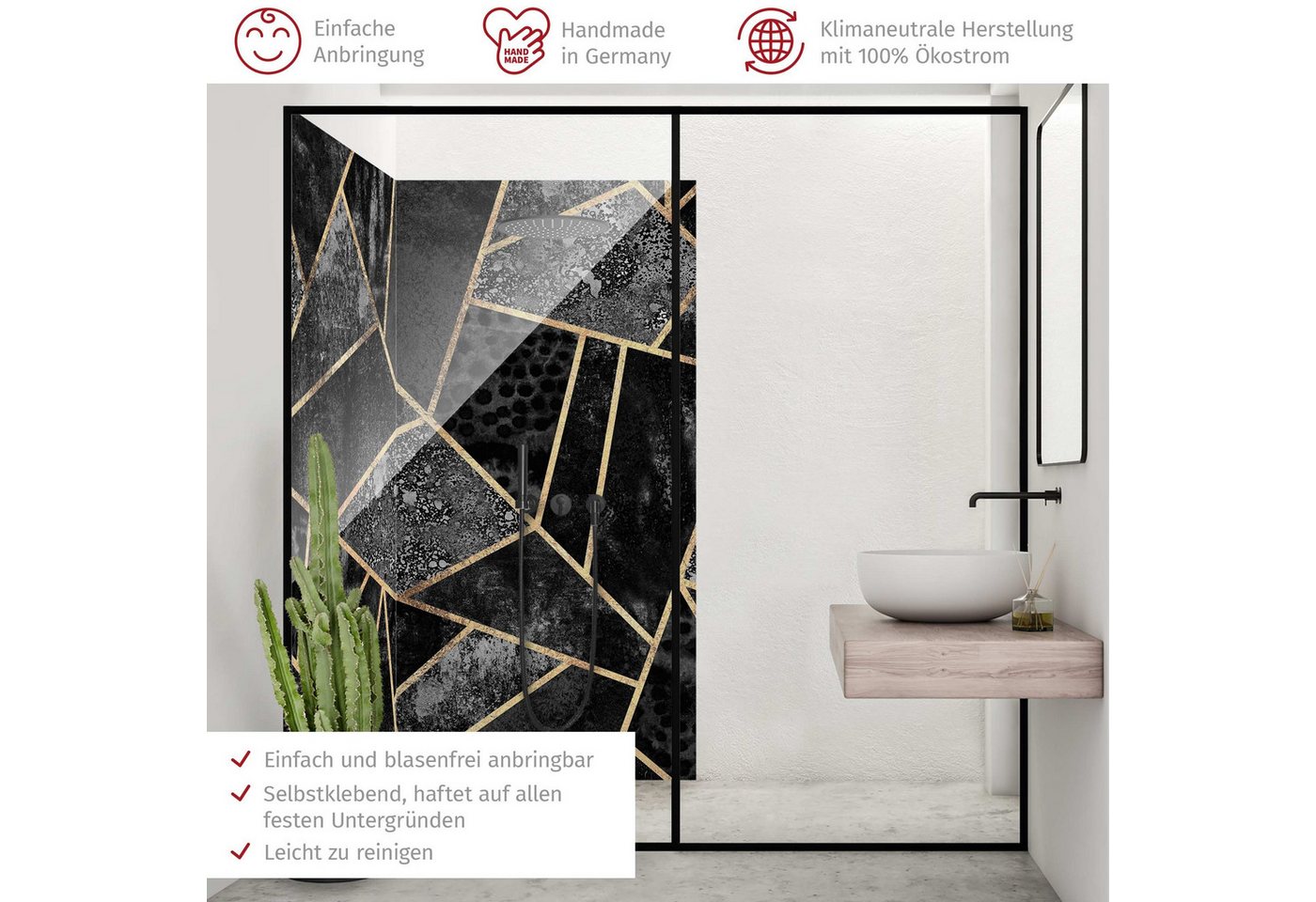 Thumbnail - Bilderdepot24 Badrückwand Abstrakt schwarz Duschrückwand ohne Bohren Dusche Aquarell, (2-tlg., Hart-Folie Premium matt 0...
