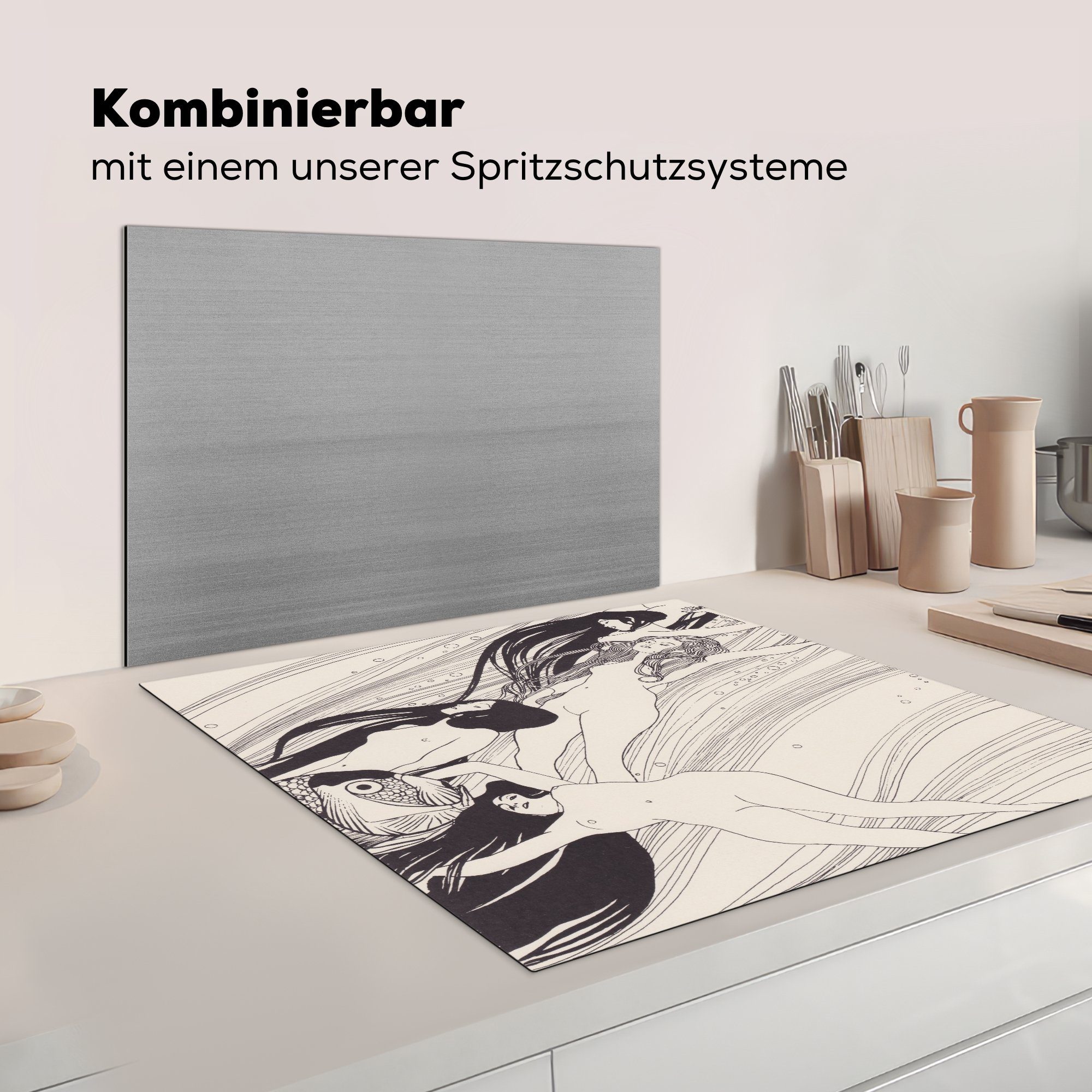 küche tlg), Vinyl, Fischblut Arbeitsplatte für Gustav Herdblende-/Abdeckplatte cm, 78x78 Ceranfeldabdeckung, MuchoWow Klimt, (1 von - Gemälde