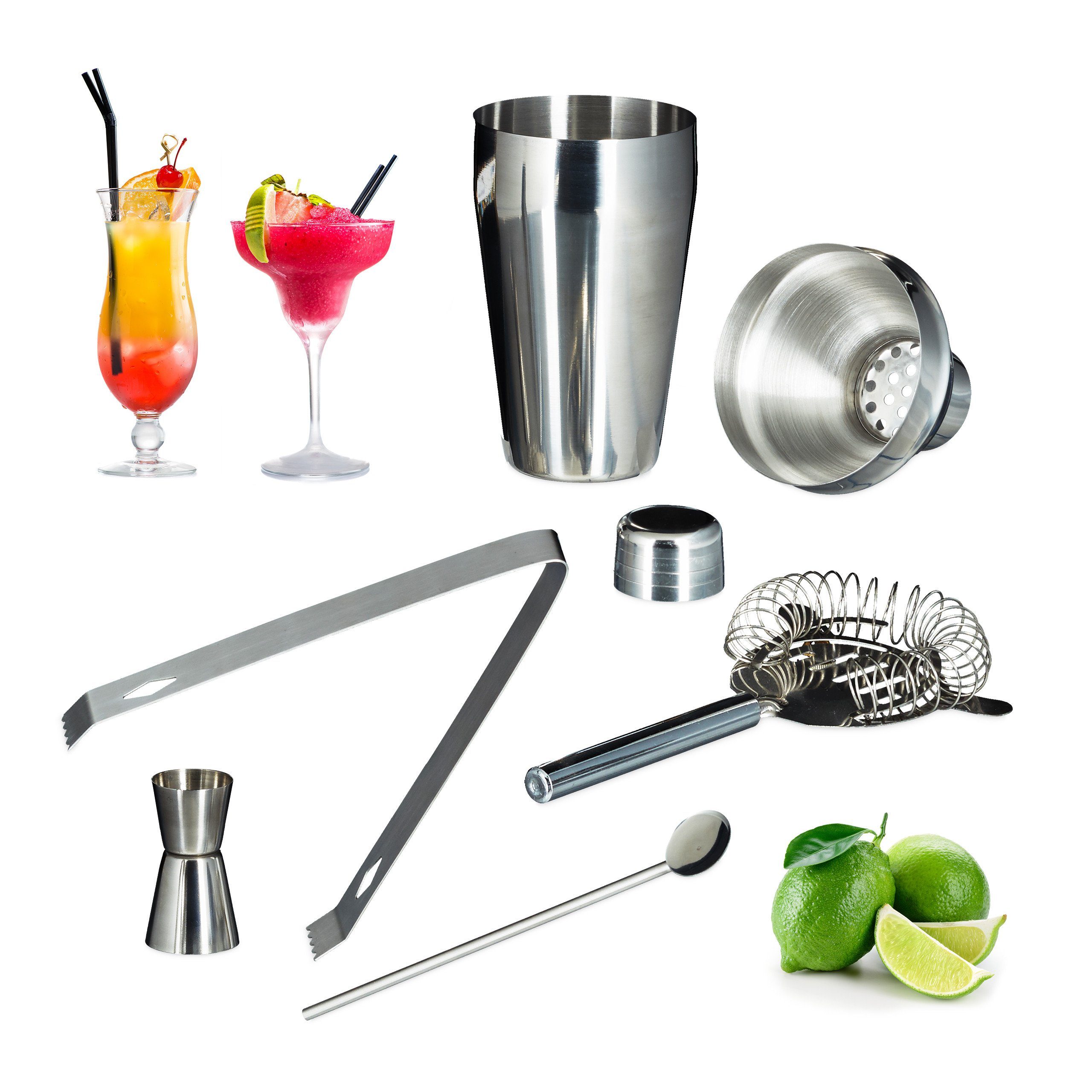 relaxdays Cocktail Shaker Cocktailset Edelstahl 5-teilig, Edelstahl