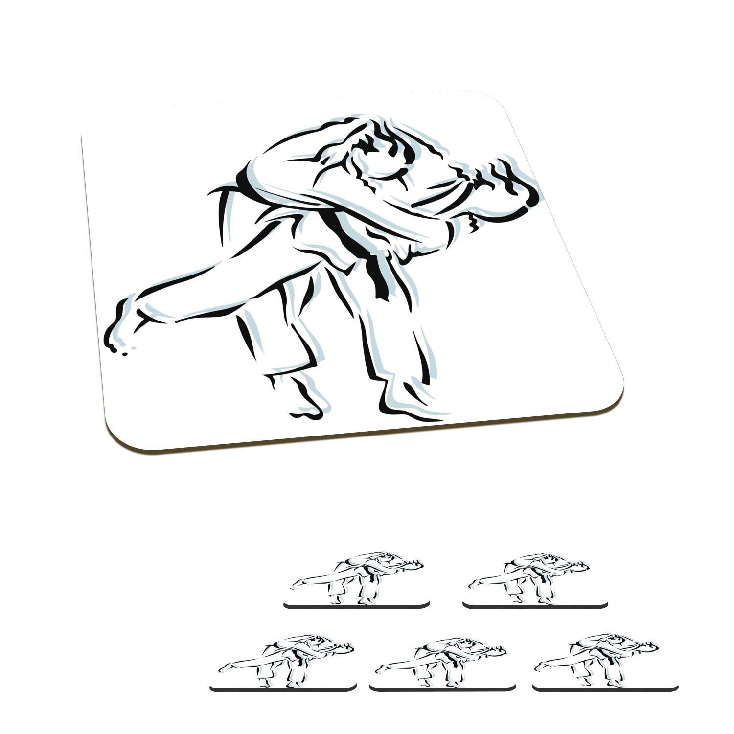 MuchoWow Glasuntersetzer Eine Illustration von drei verschiedenen Situationen im Judo, Zubehör für Gläser, 6-tlg., Glasuntersetzer, Tischuntersetzer, Korkuntersetzer, Untersetzer, Tasse | Getränkeuntersetzer