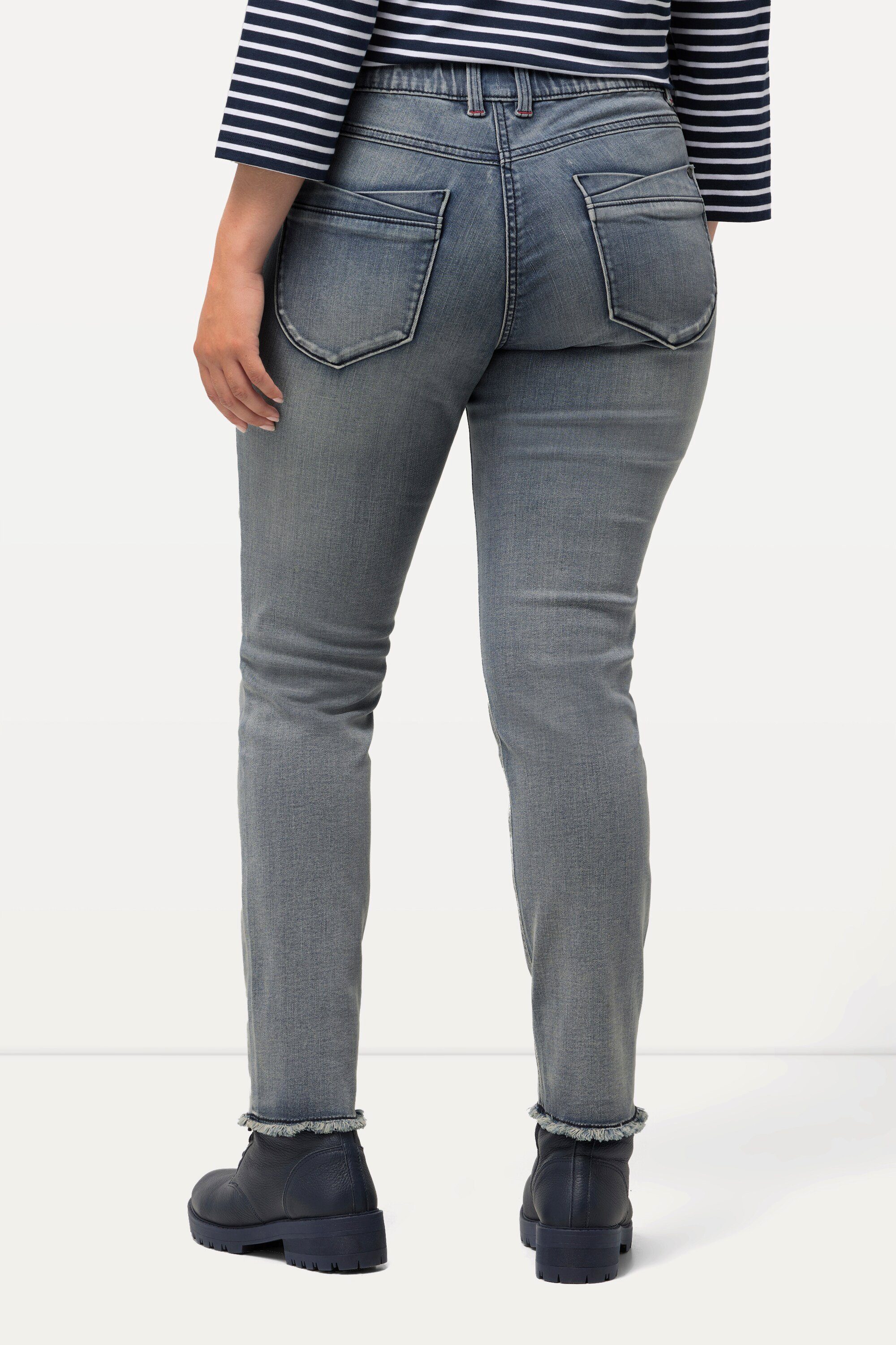 Ulla Popken 5-Pocket-Jeans Jeans Fransensaum Bein Sarah Elastikbund schmales