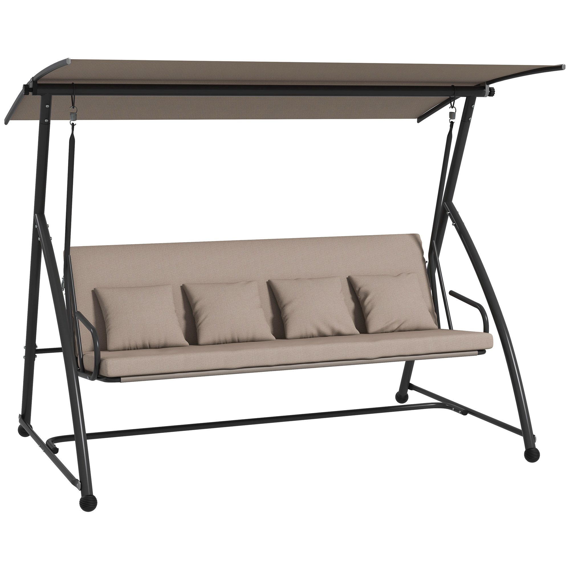 Outsunny Hollywoodschaukel 2 in 1, mit Liegefunktion, verstellbarem Sonnendach, Kissen, 3-Sitzer, Entspannen, Schaukelbank, 1 tlg., 3-Sitzer Gartenschaukel, 270kg belast, für Terrasse, 170 x 110 x 153cm, Hellbraun