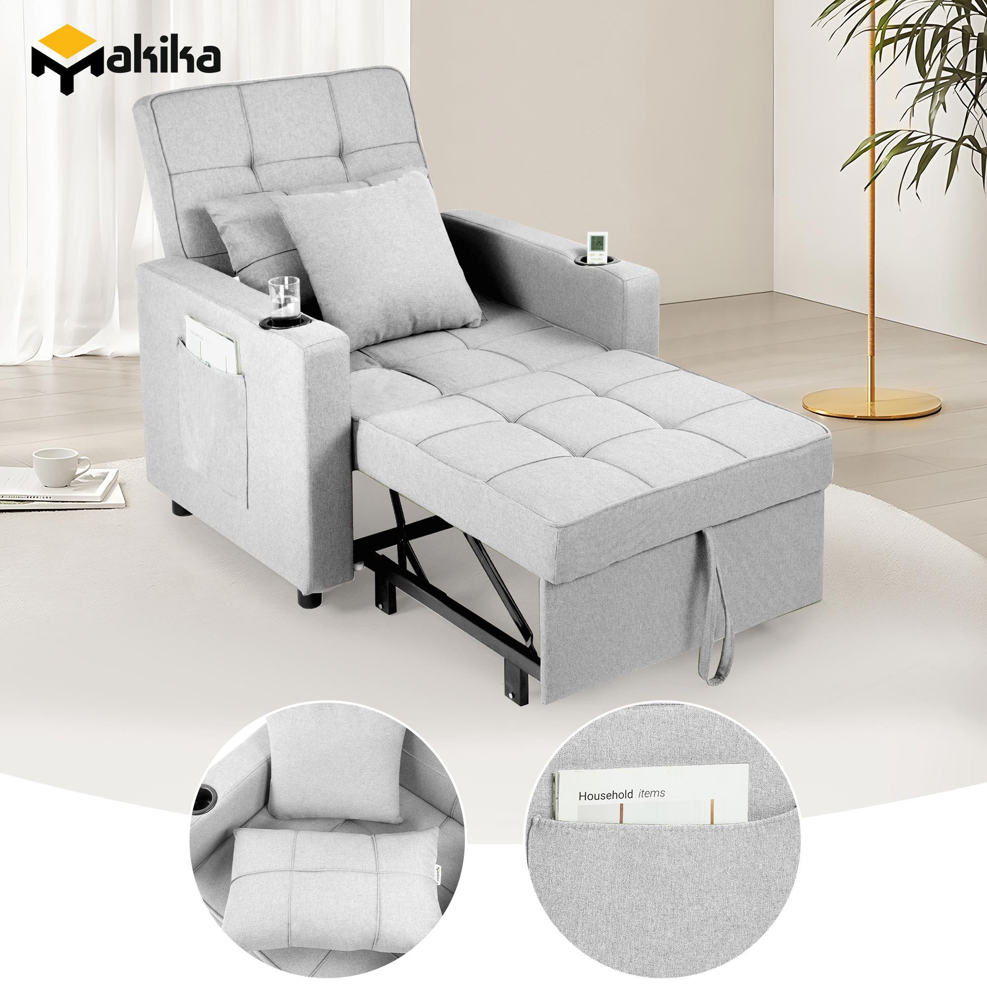 Makika Relaxliege Schlafsessel Schlafsofa Couch Tommy klappbar in Hellgrau günstig online kaufen