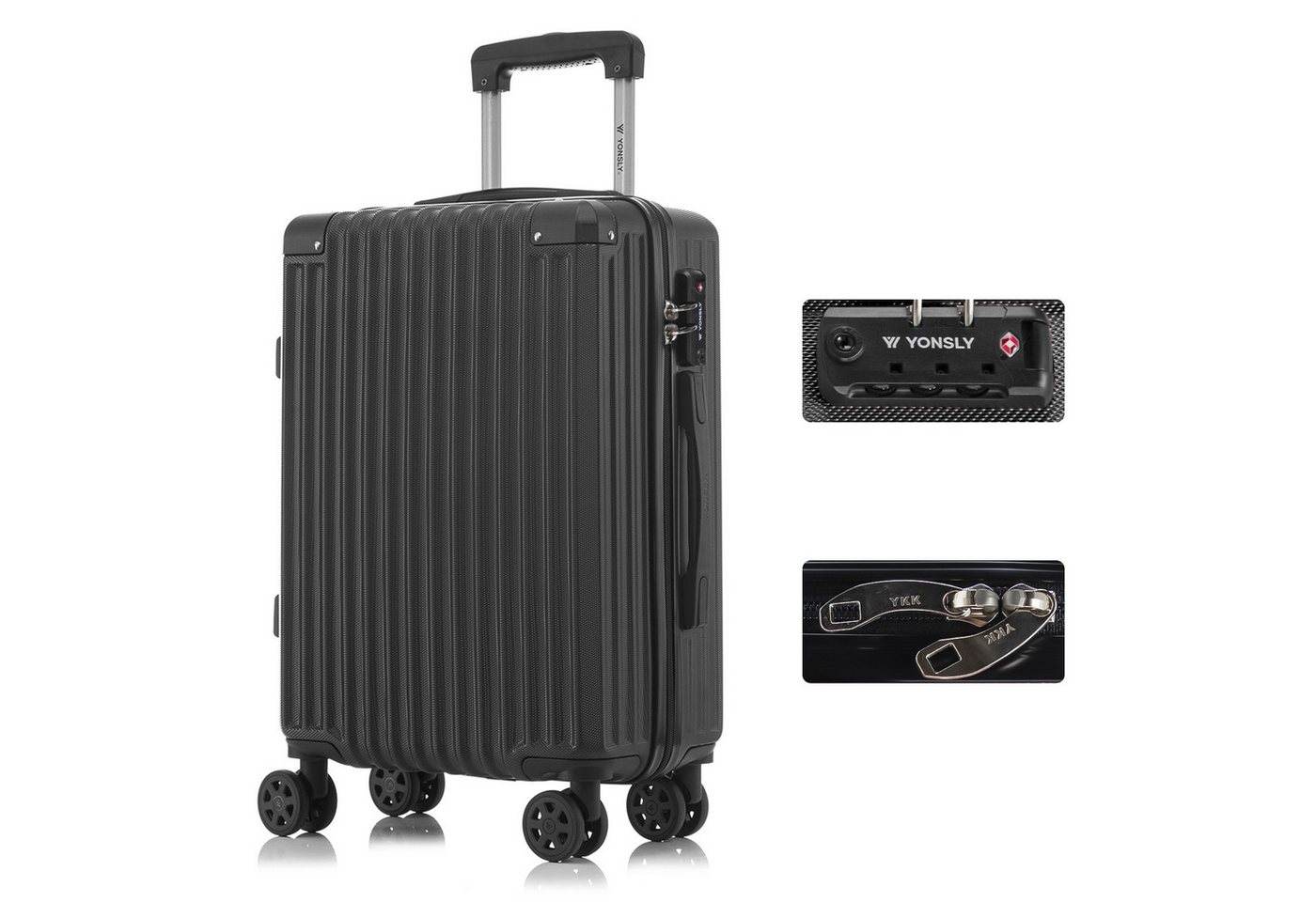 YONSLY Trolley Premium Hartschalen-Reisekoffer Trolley Handgepäck, 4 Rollen, TSA-Schloss, YKK-Reißverschluss, ABS-Hartschale, Aluminium