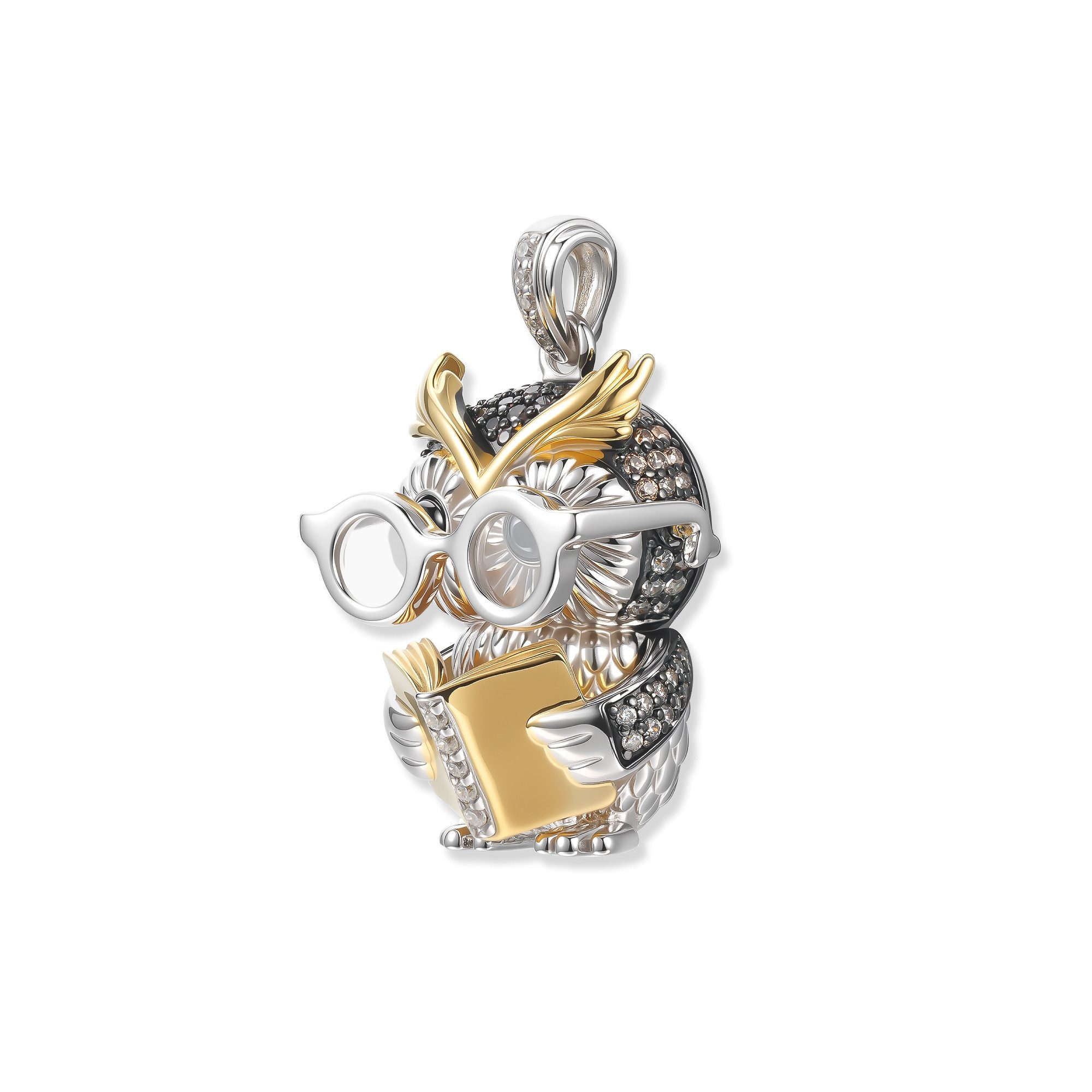 Seinerzeit FLORA & FAUNA Kettenanhänger Dr. Darwin Eulen Anhänger (1-tlg), Material: 925 Sterling Silber rhodiniert, vergoldet, geschwärzt