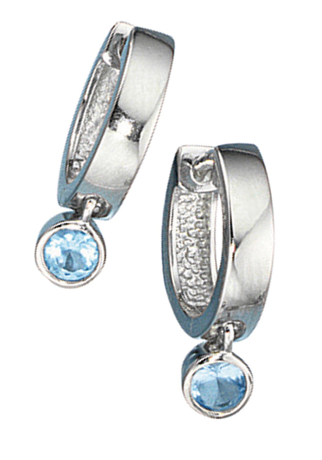 JOBO Paar Creolen Ohrringe mit Zirkonia, 925 Silber, Höhe ca. 18 mm, Breite  ca. 3,2 mm