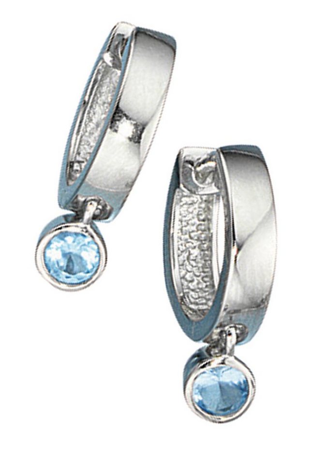 Paar Creolen Ohrringe Ohrschmuck mit blauen Zirkonia 925 Silber
