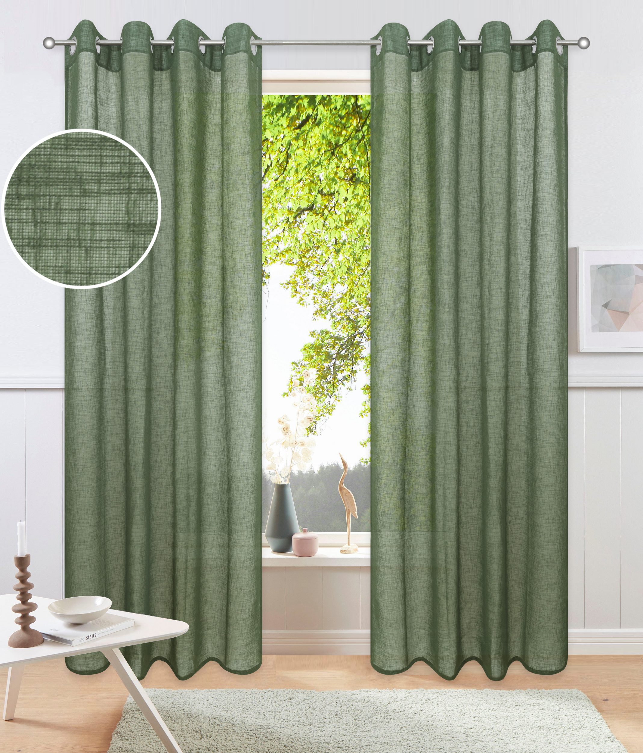 OTTO home Gardine Fiete (1 St), Ösen, halbtransparent, Leinen Optik, monochrom, basic, pflegeleicht, verschiedene Größen