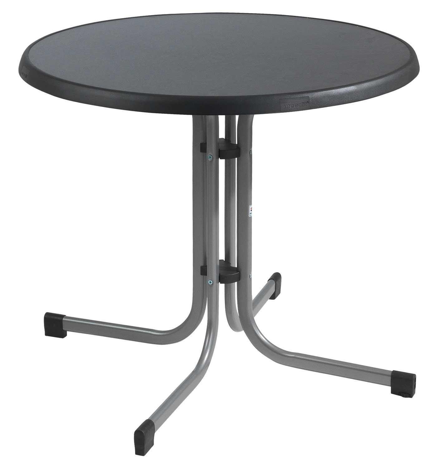 Sieger Gartenmöbel Gartentisch MECALIT, Klappbar, Ø 86 cm, Metall, Anthrazit, Graphitfarben, Tischplatte aus Mecalit