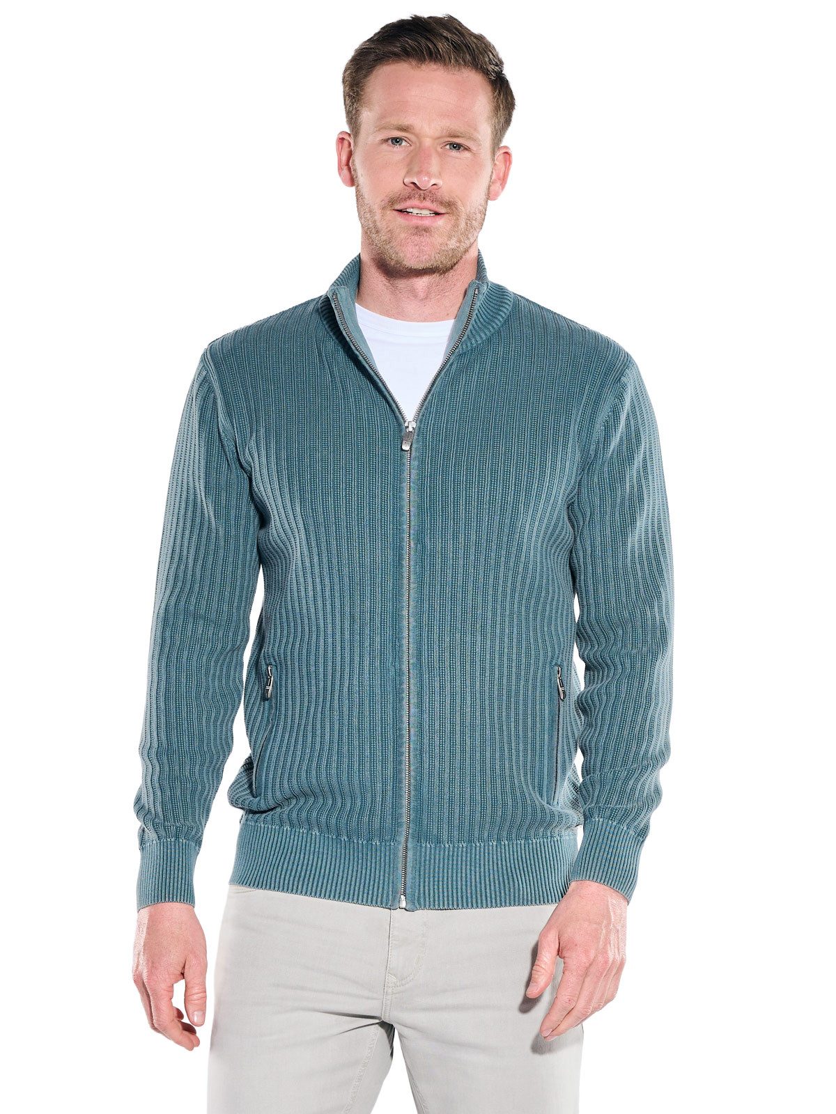 Engbers Cardigan Herren Strick-Cardigan in Jacquard-Struktur, Petrolblau