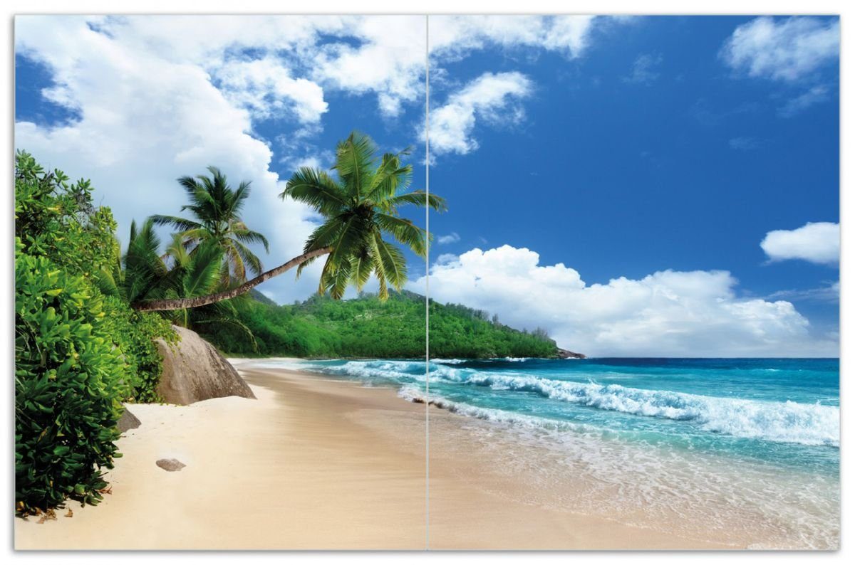 Noppen), den 2 tlg., Wallario (Glasplatte, Größen Seychellen auf Herd-Abdeckplatte am ESG-Sicherheitsglas, Sandstrand, Urlaub inkl. Palmen 5mm unter verschiedene